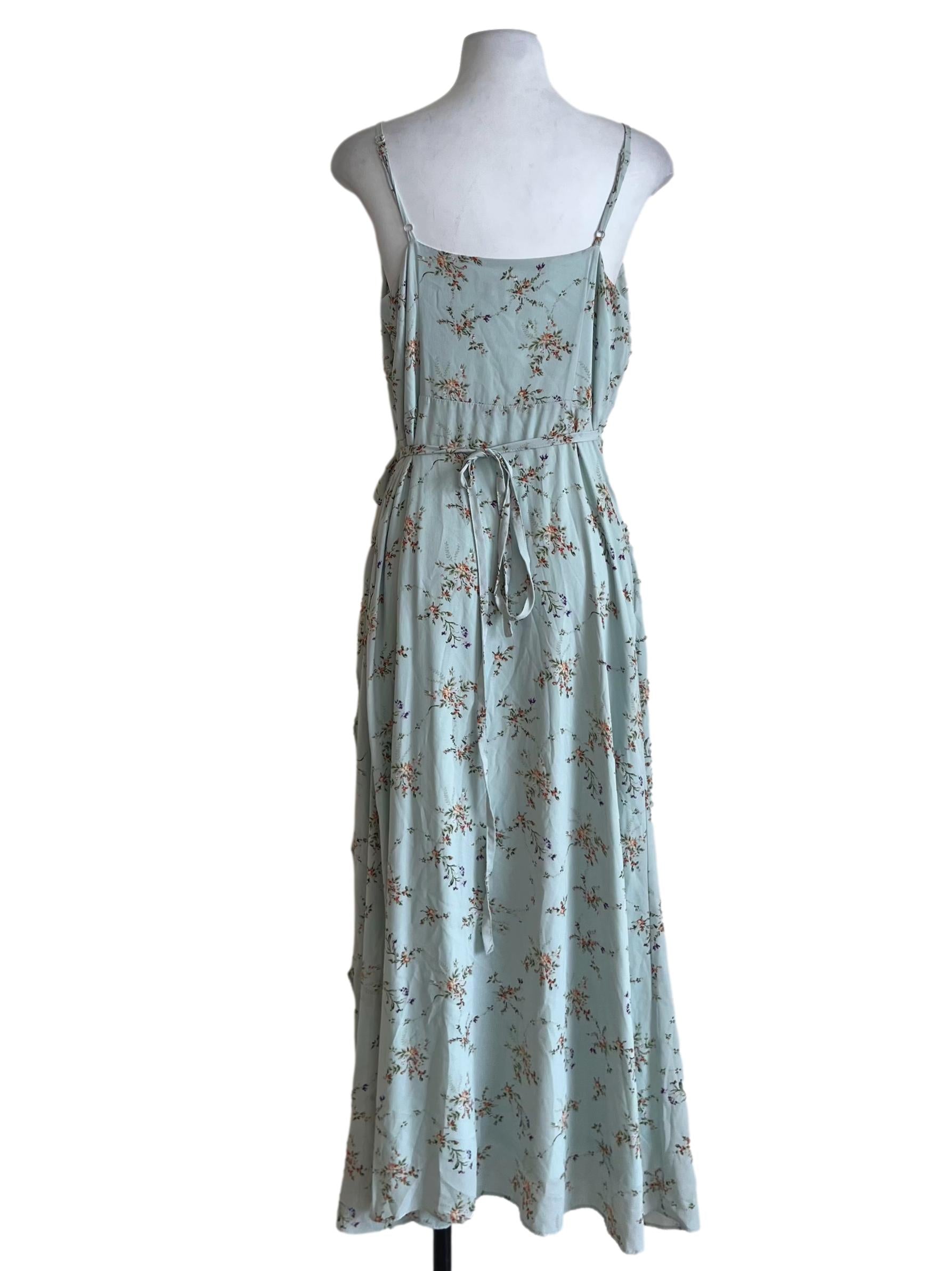 Sky Blue Floral Wrap Dress