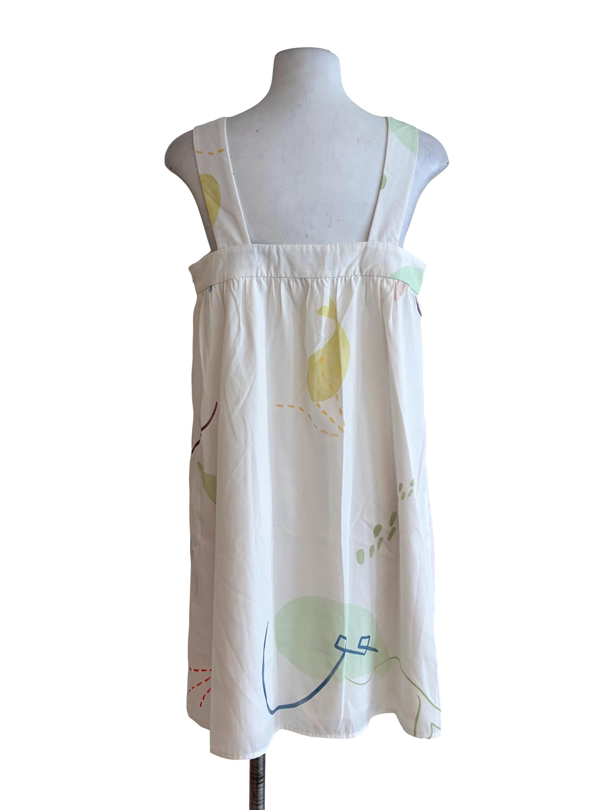 Ivory White Colourful Brushstroke Print Dress LB
