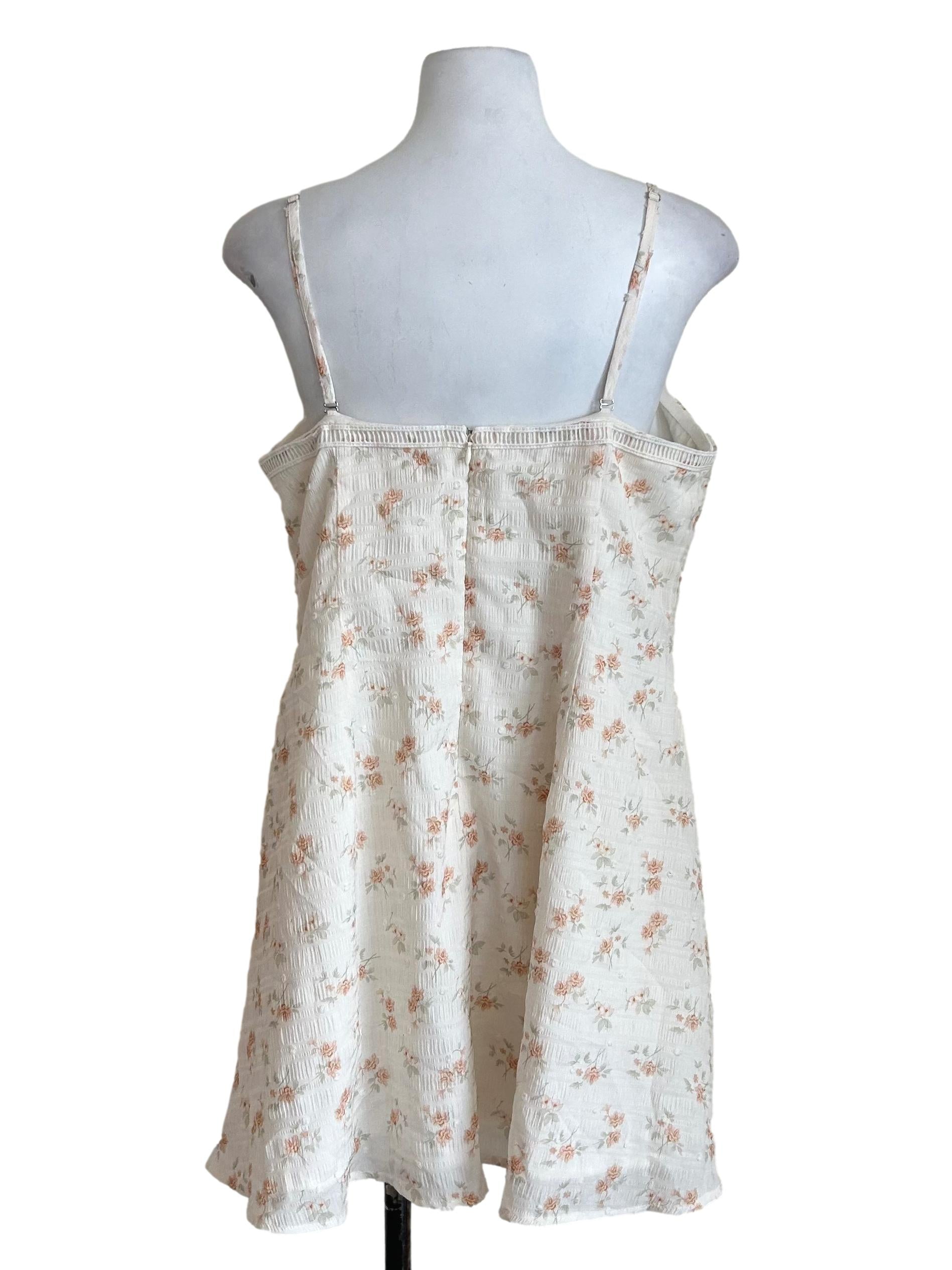 Cream Floral Button Mini Dress