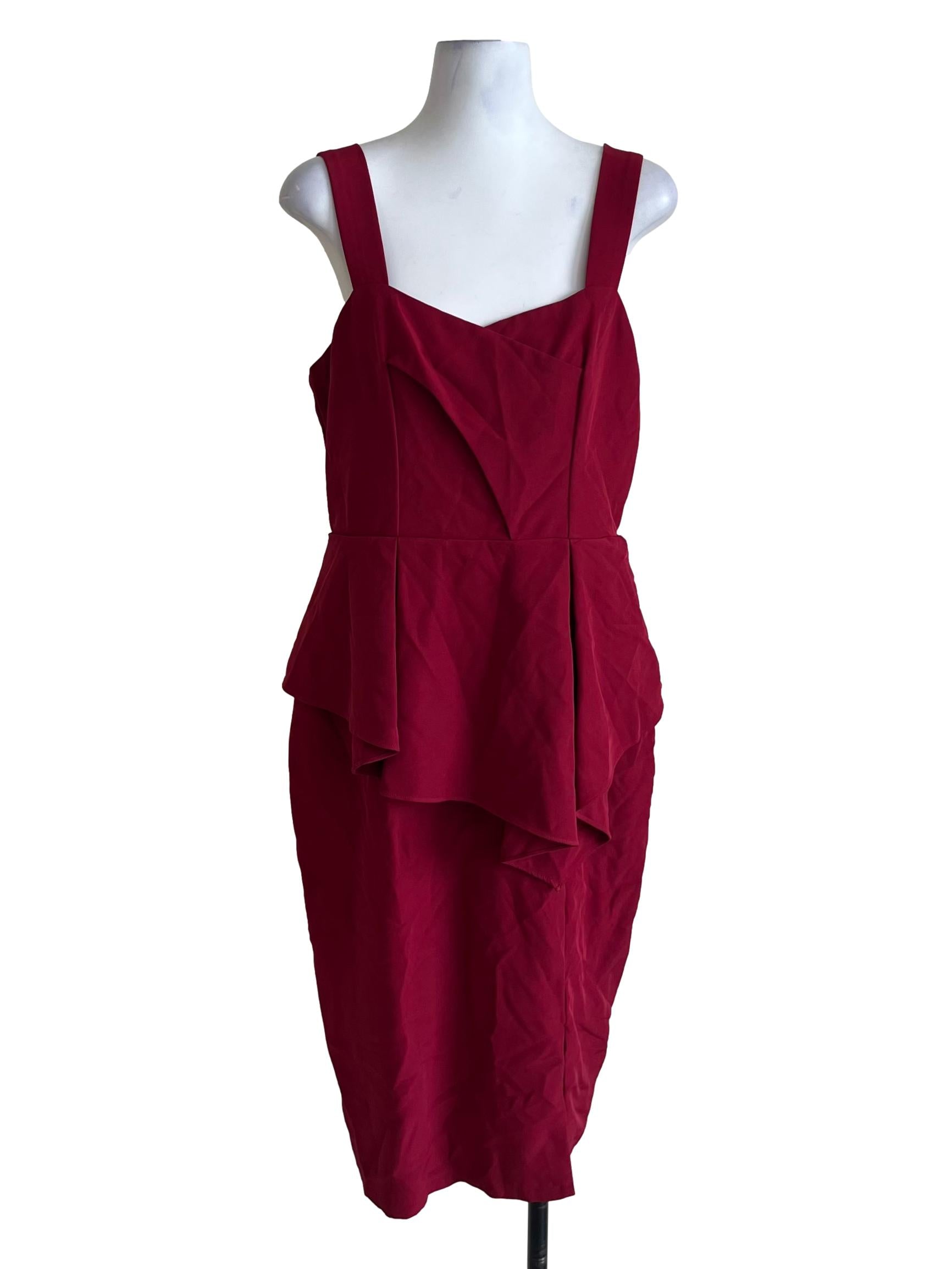 Wine Red Plain A-Line Dress