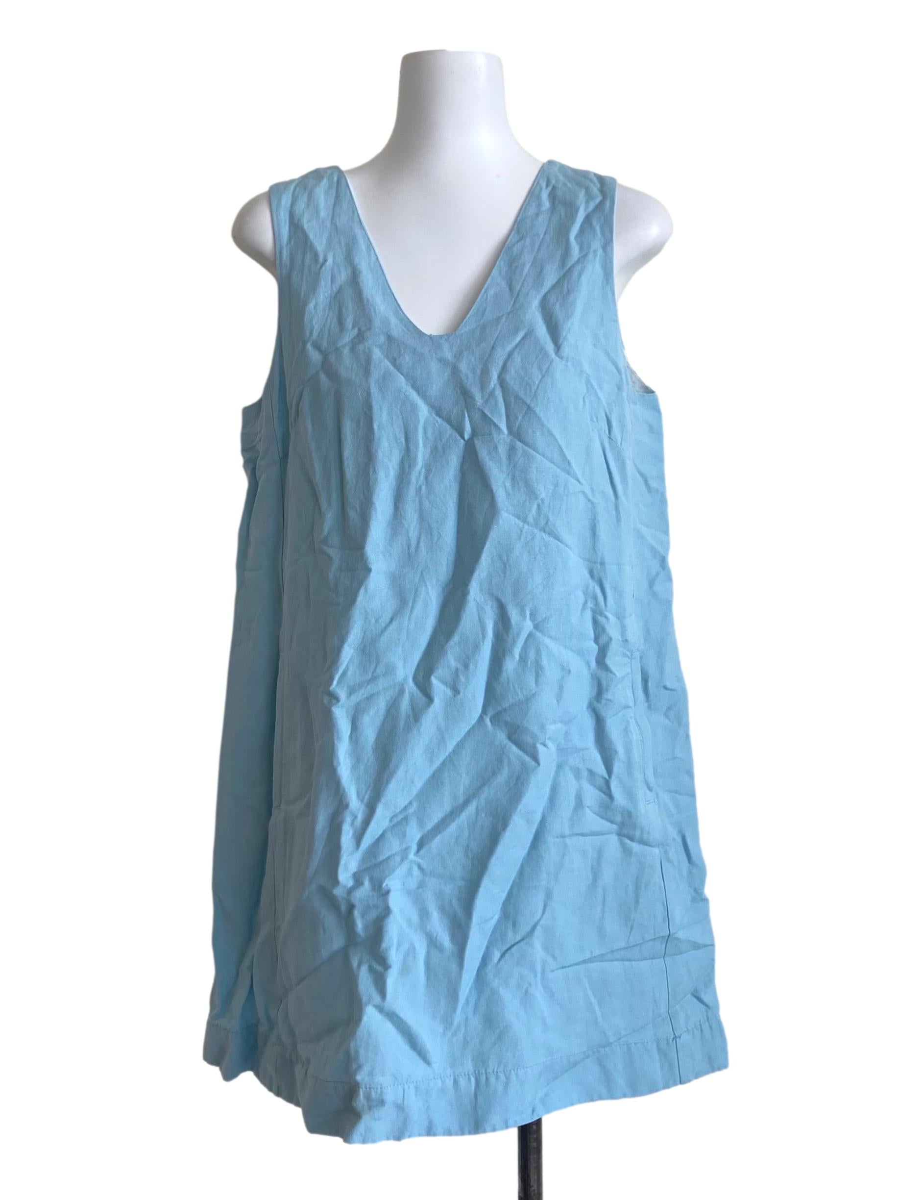 Arctic Blue Sleeveless Twill Slip Dress