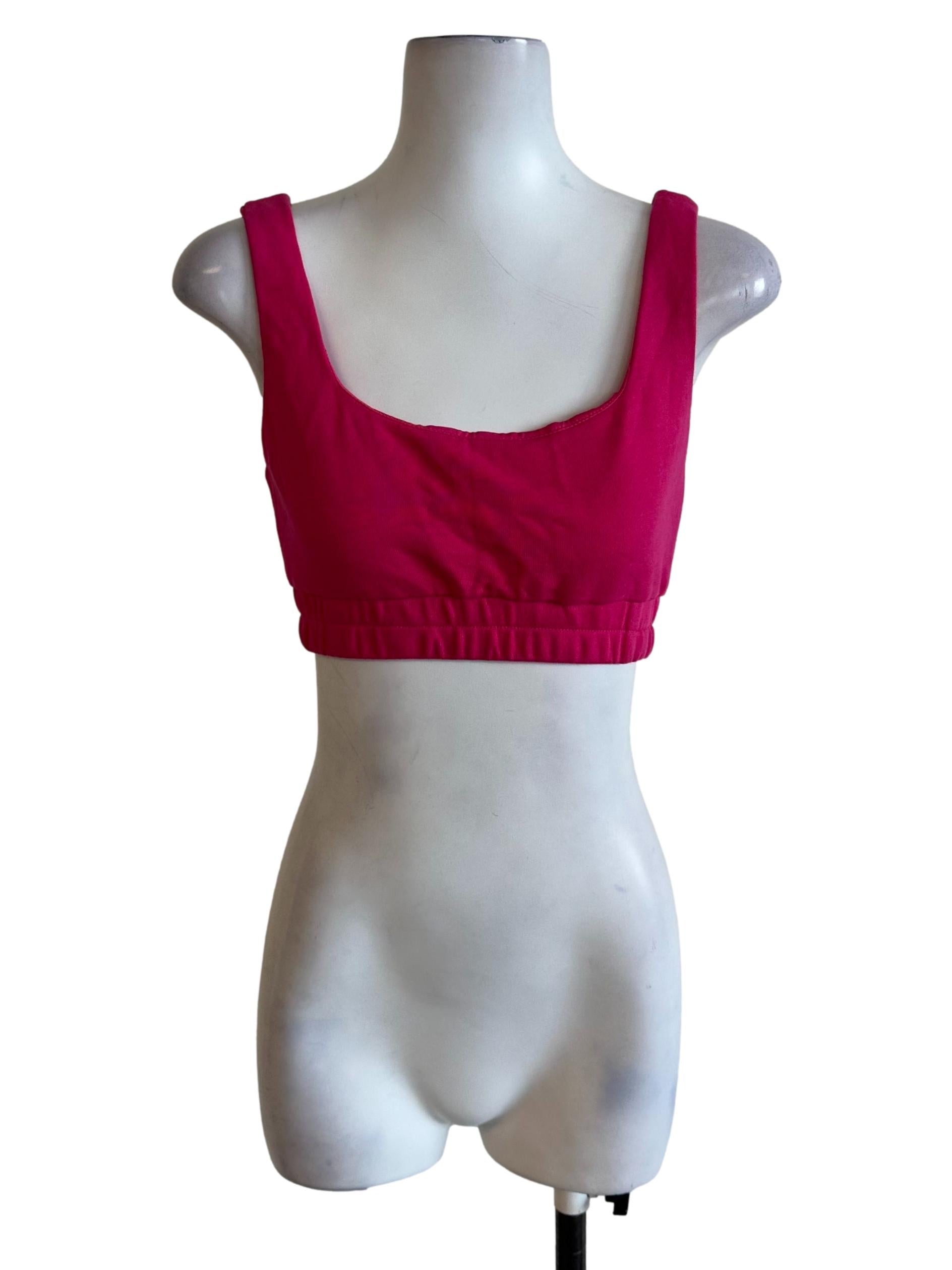 Fushia Pink Square Neck Back Embroidery Tank Top