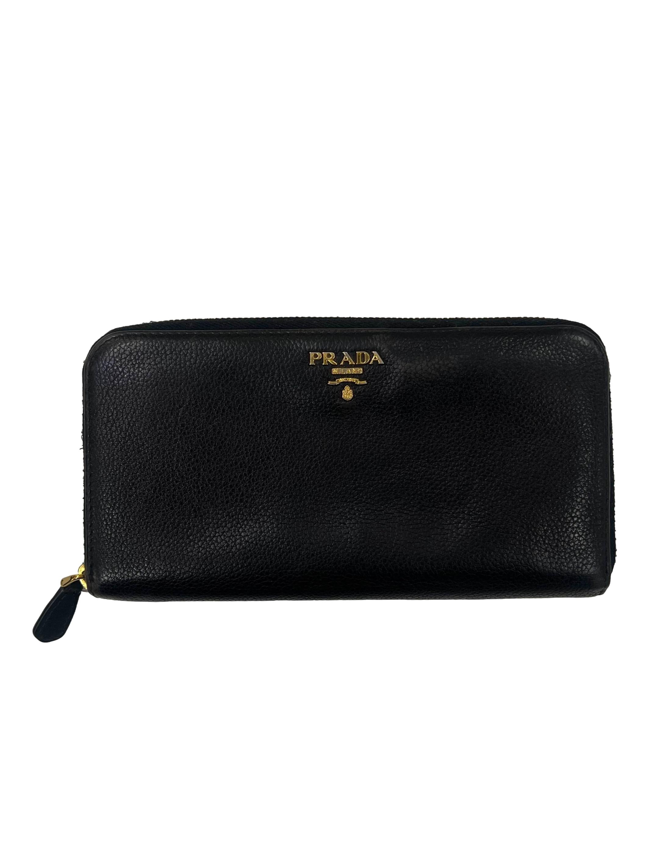 Nero Leather Prada Portafoglio Lampo Long Wallet CSN