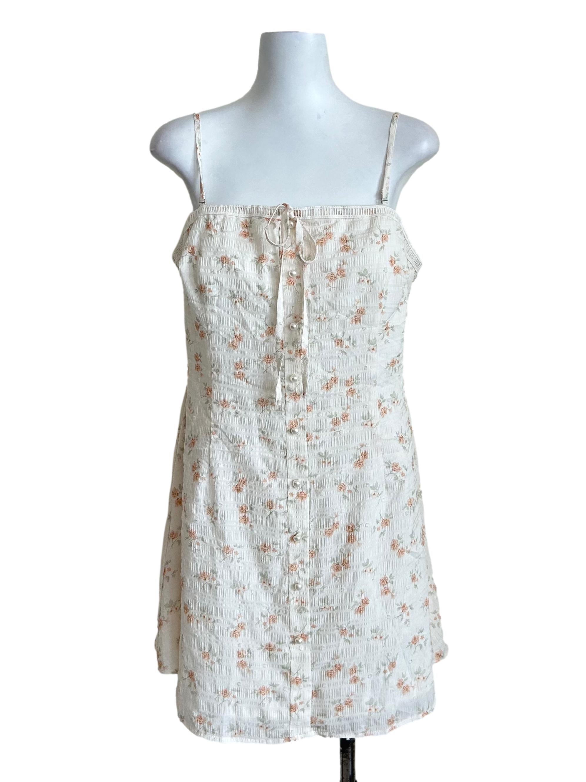Cream Floral Button Mini Dress