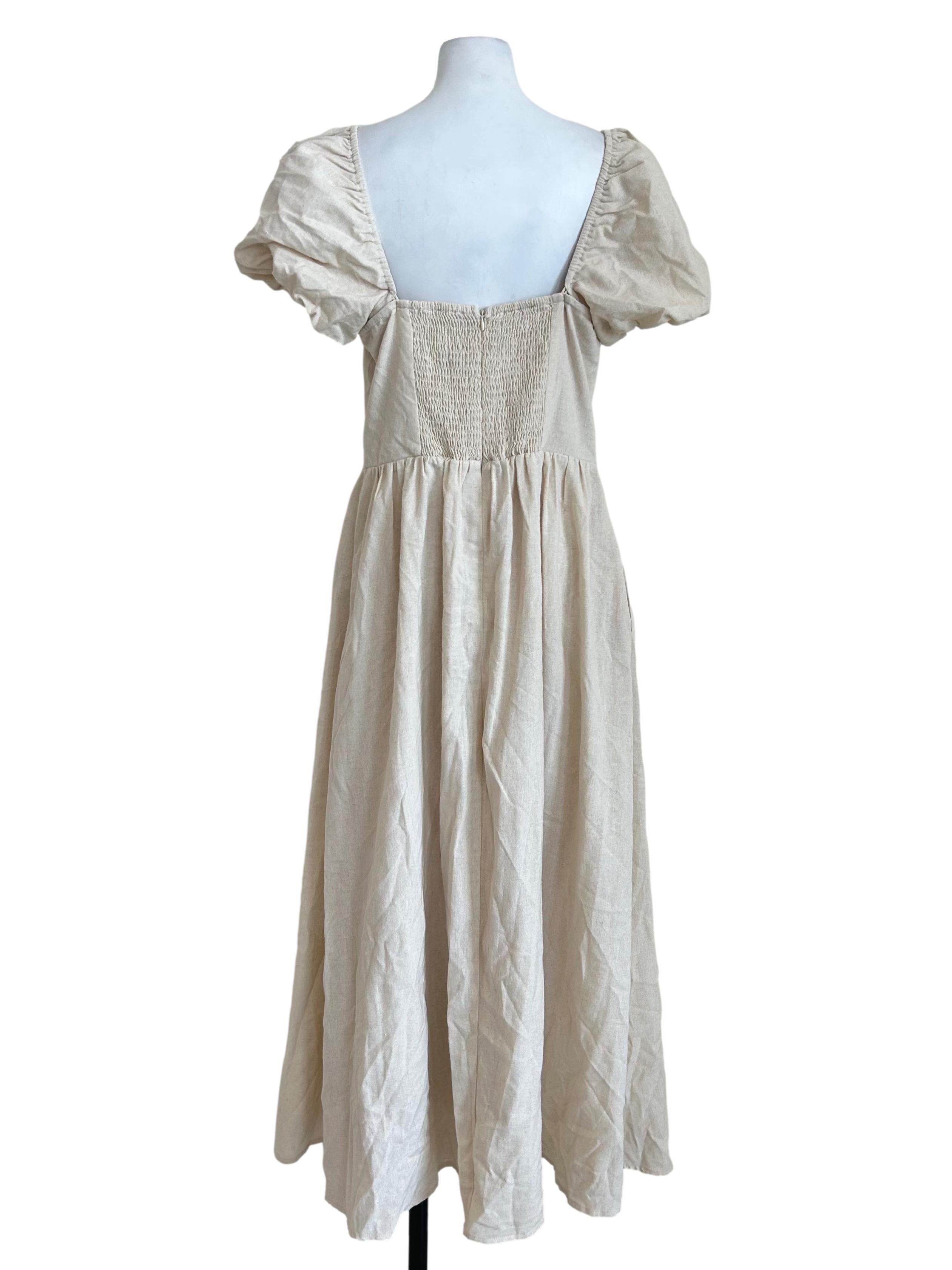 Beige Puff Sleeve Corset Dress