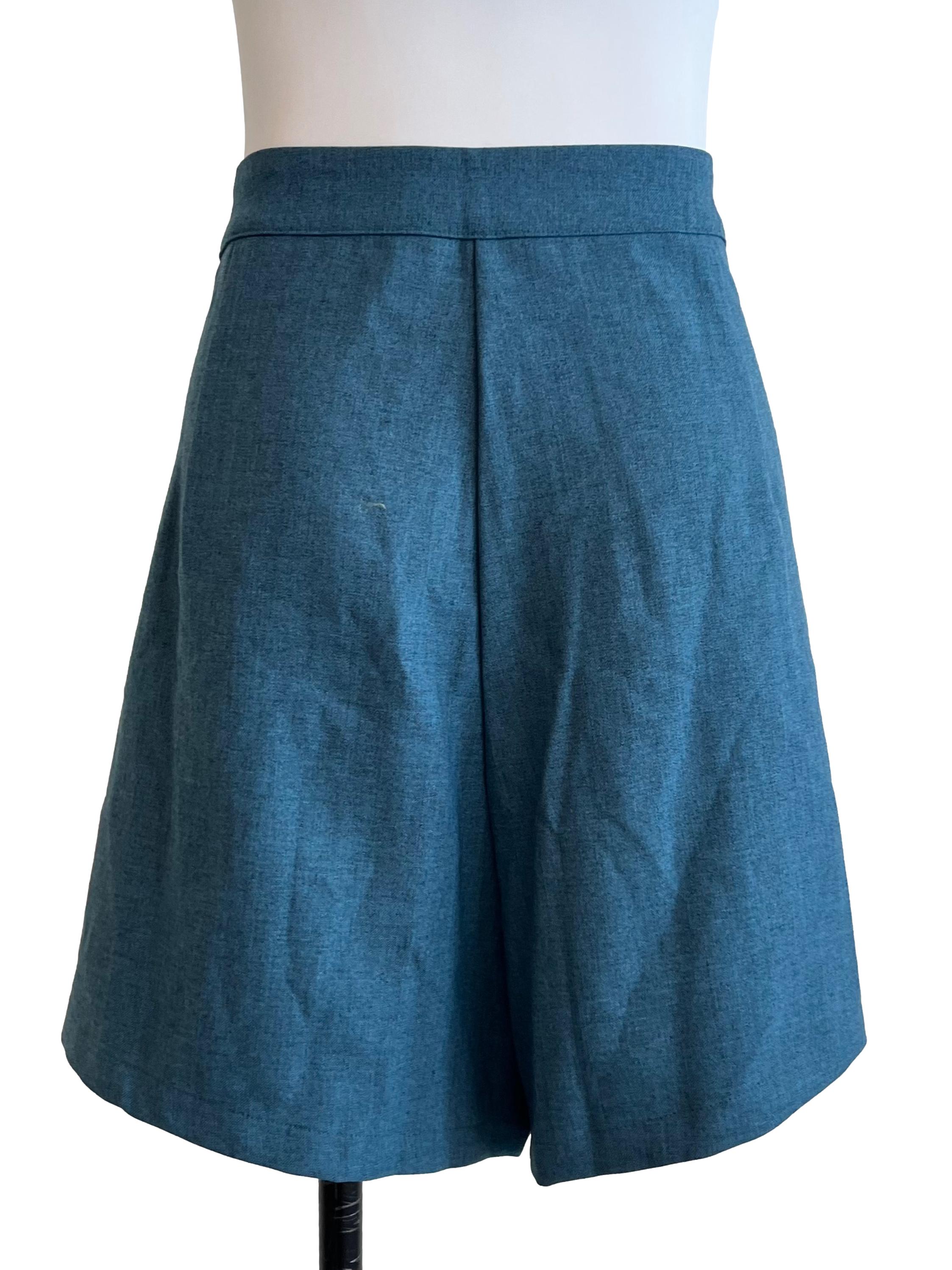 Pigeon Blue Side Pleats Shorts