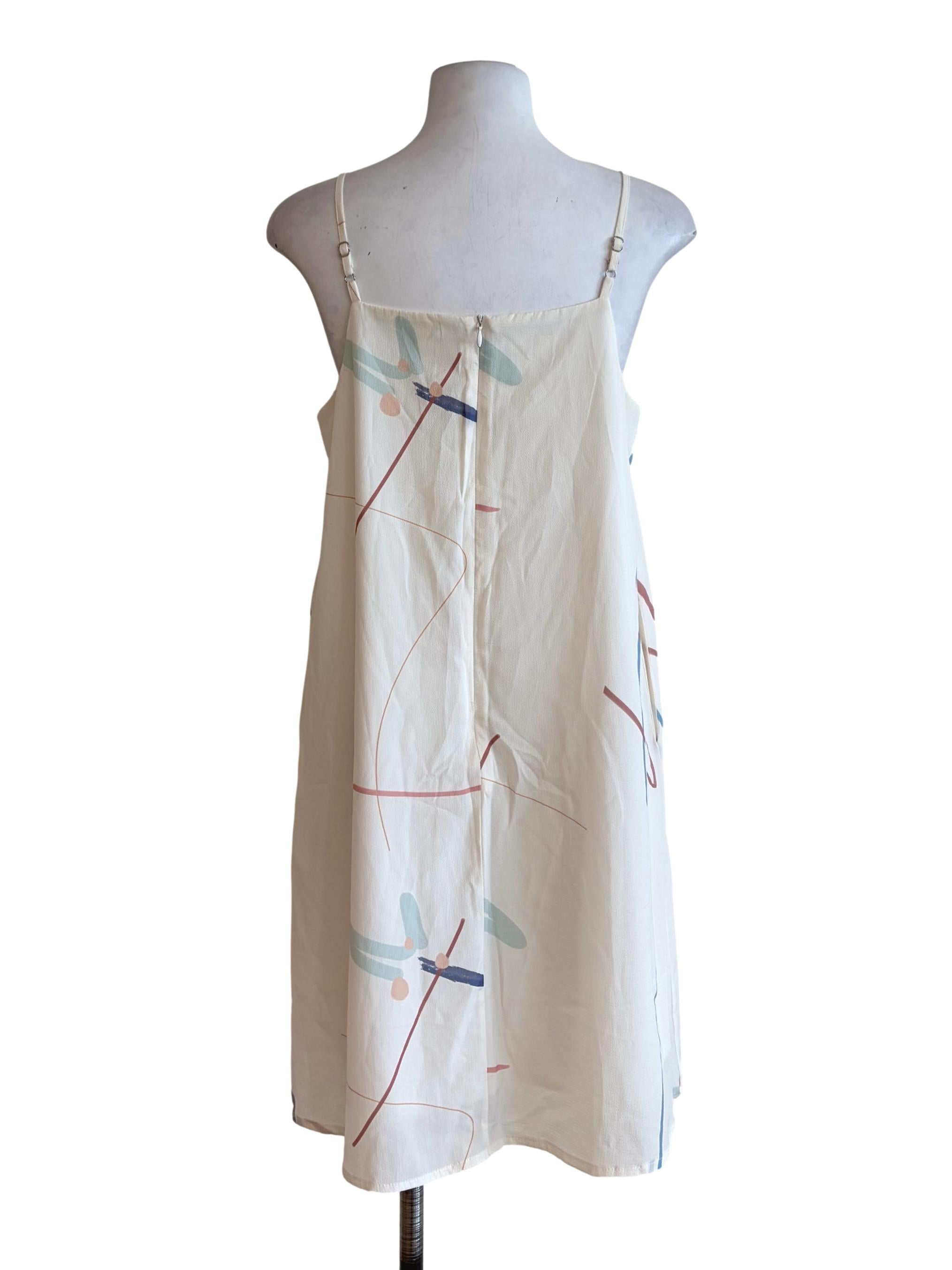 Cream Beige Colourful Line Art Abstract Dress