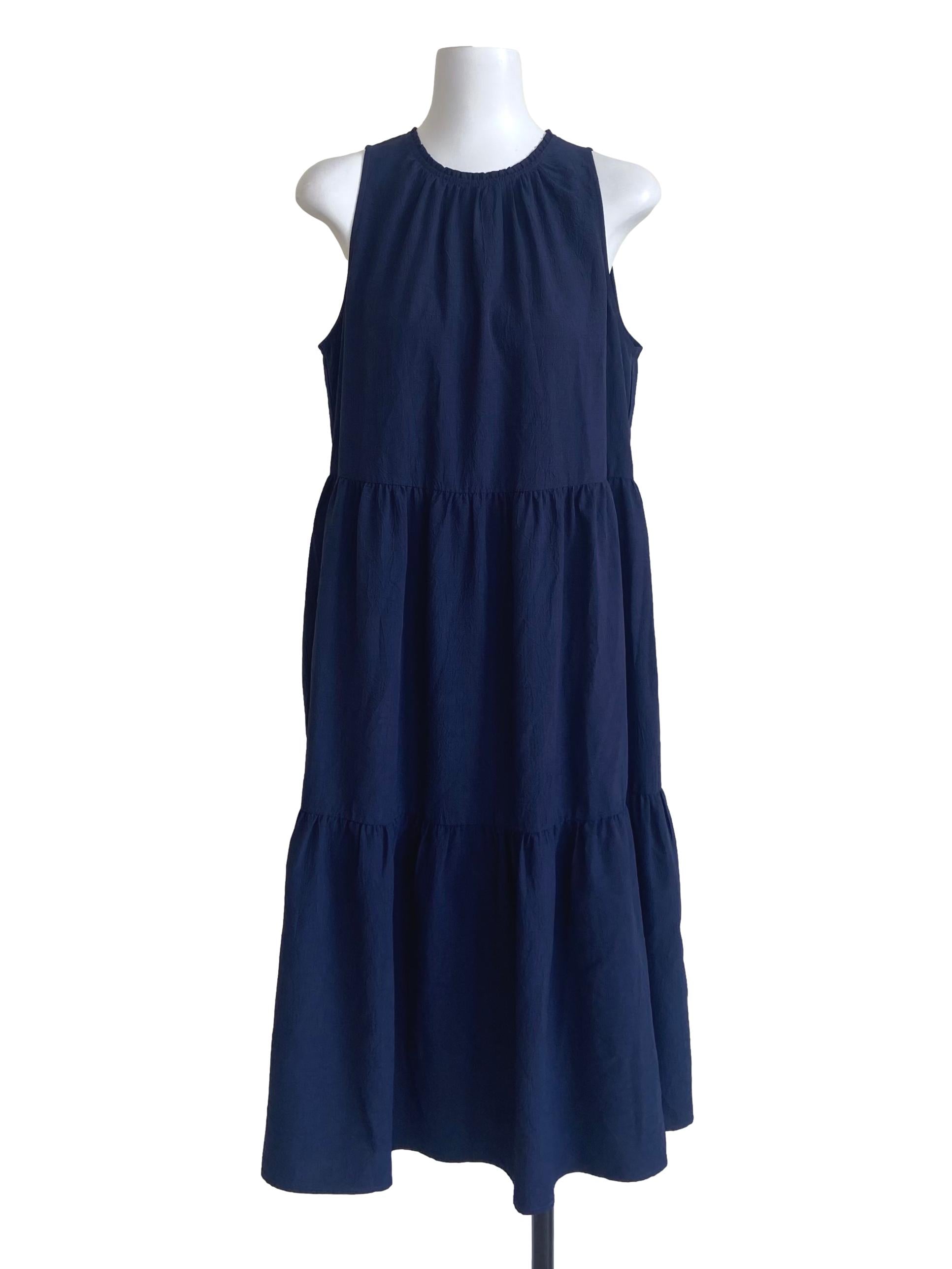 Navy Blue Sleeveless Layered A-Line Dress