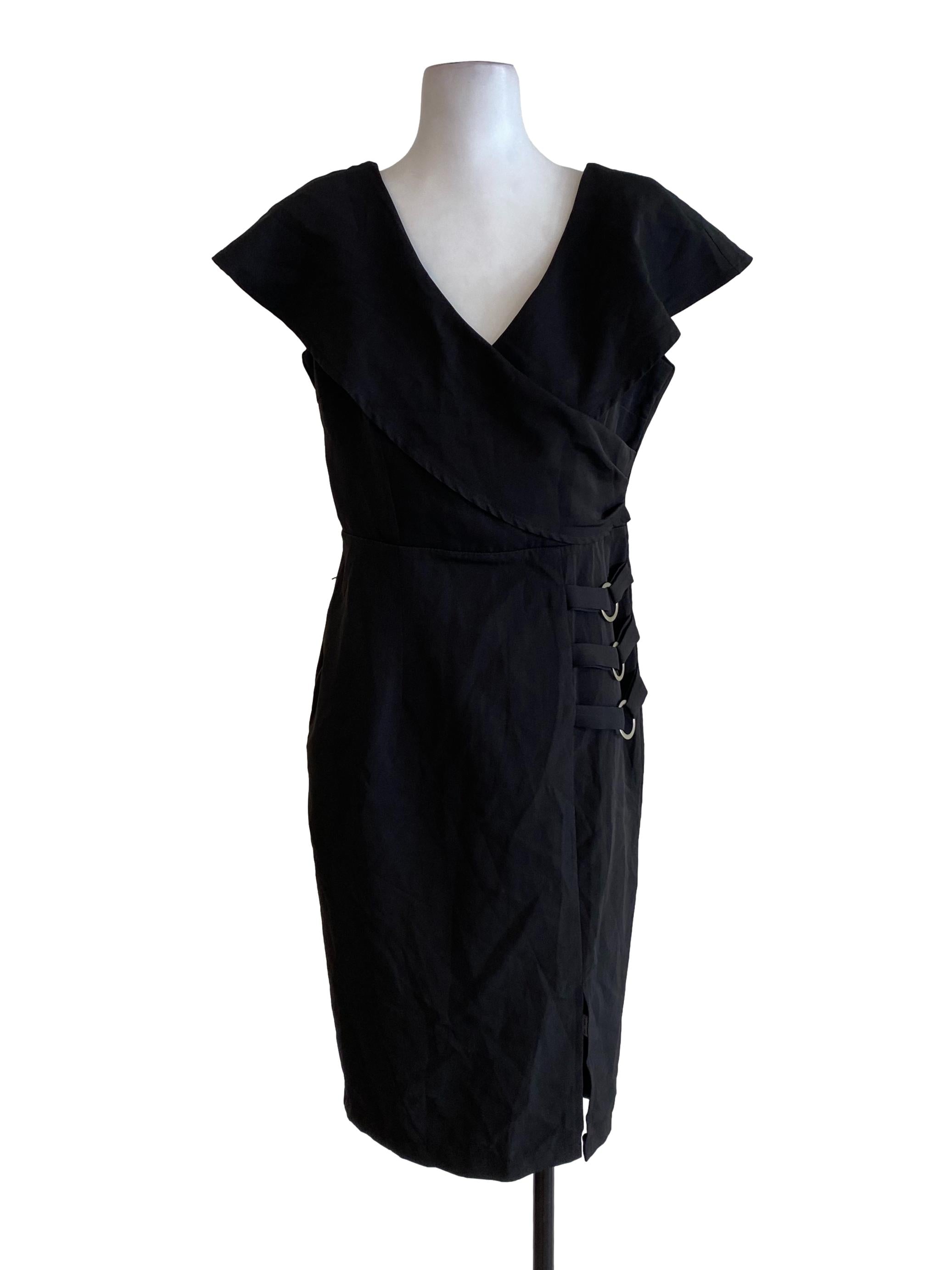 Black V Neck Buckled Sided Dress