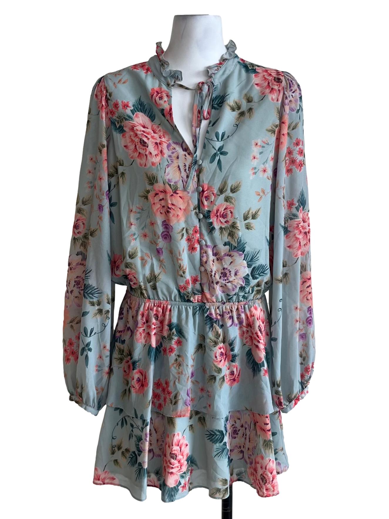 Stone Blue Floral Empire Dress