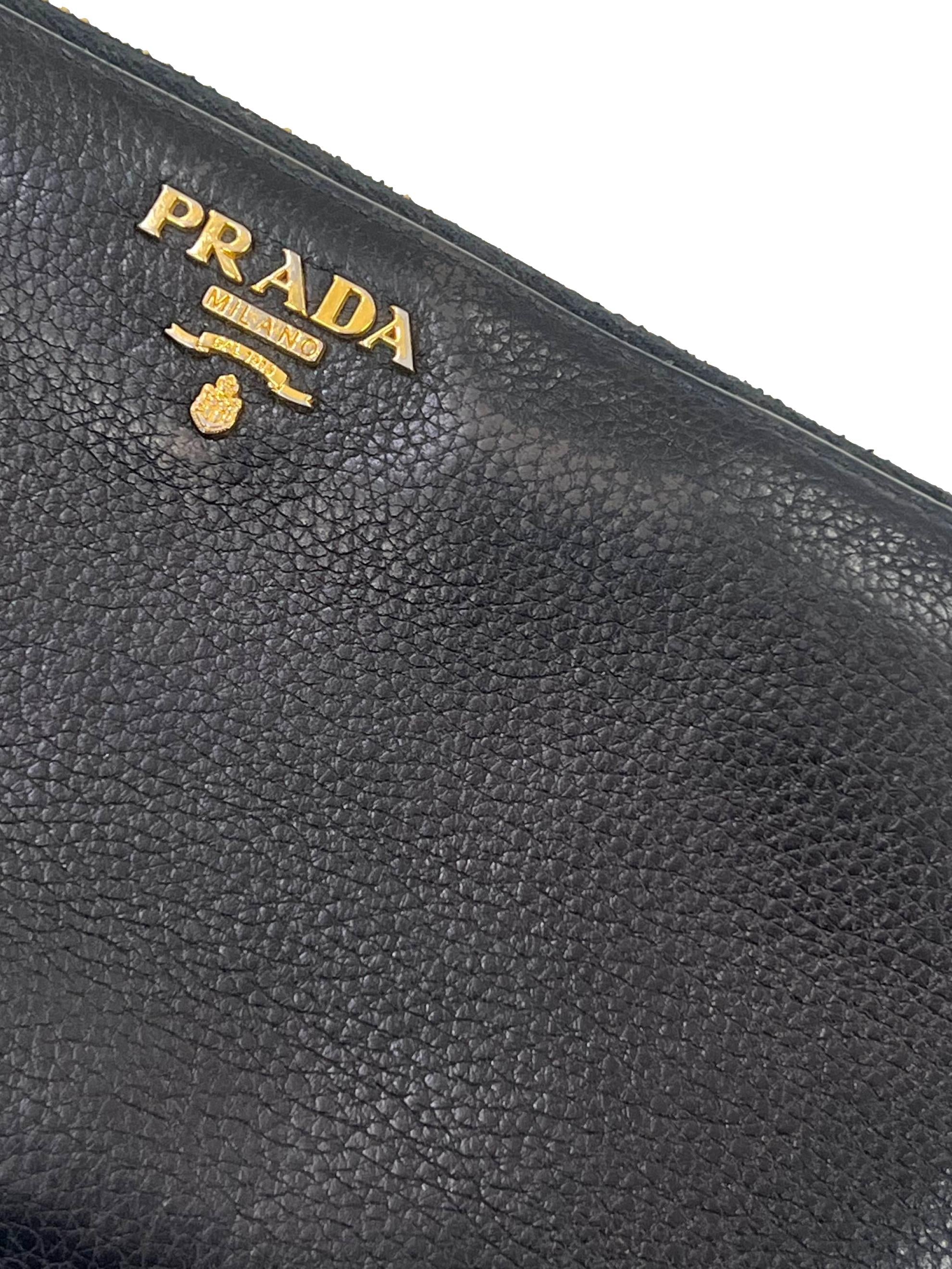 Nero Leather Prada Portafoglio Lampo Long Wallet CSN