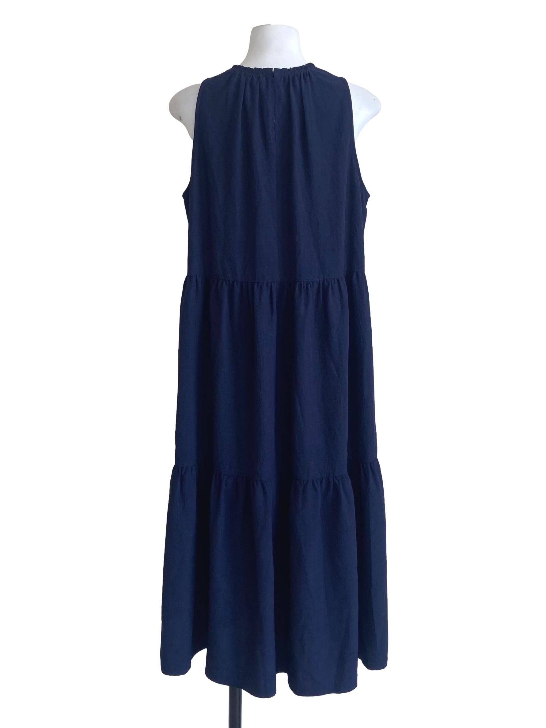 Navy Blue Sleeveless Layered A-Line Dress
