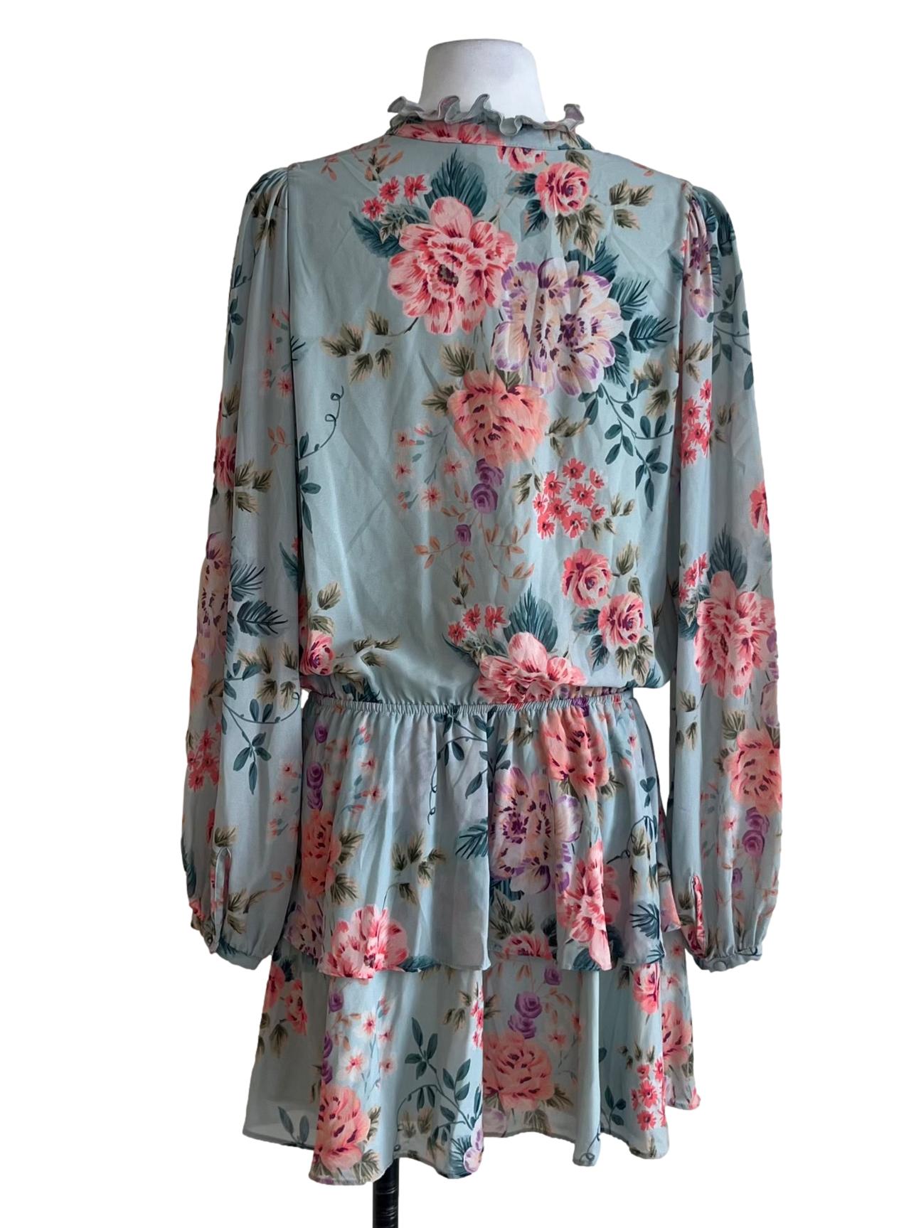 Stone Blue Floral Empire Dress