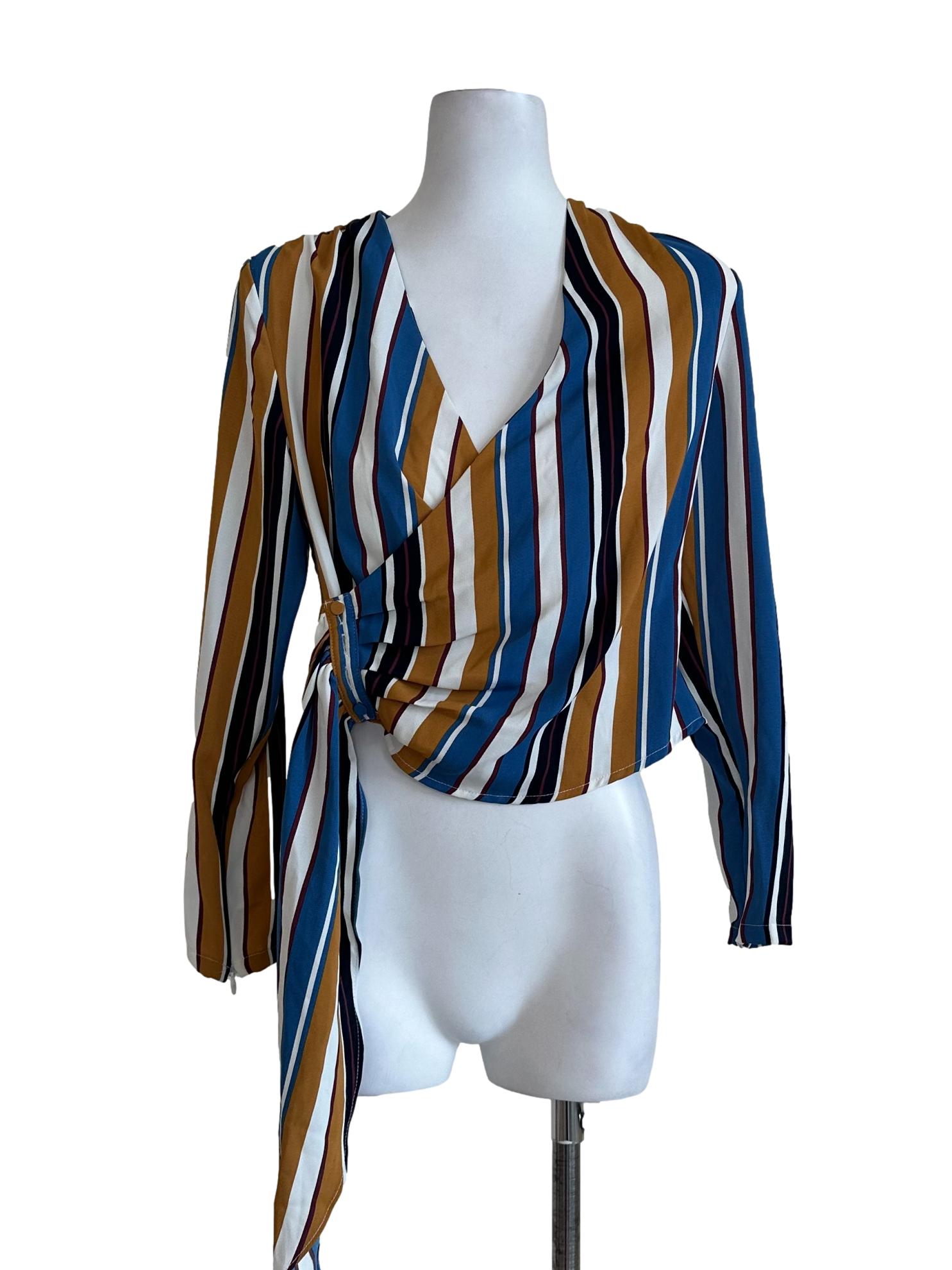 Blue Chalk Stripes Crop Top