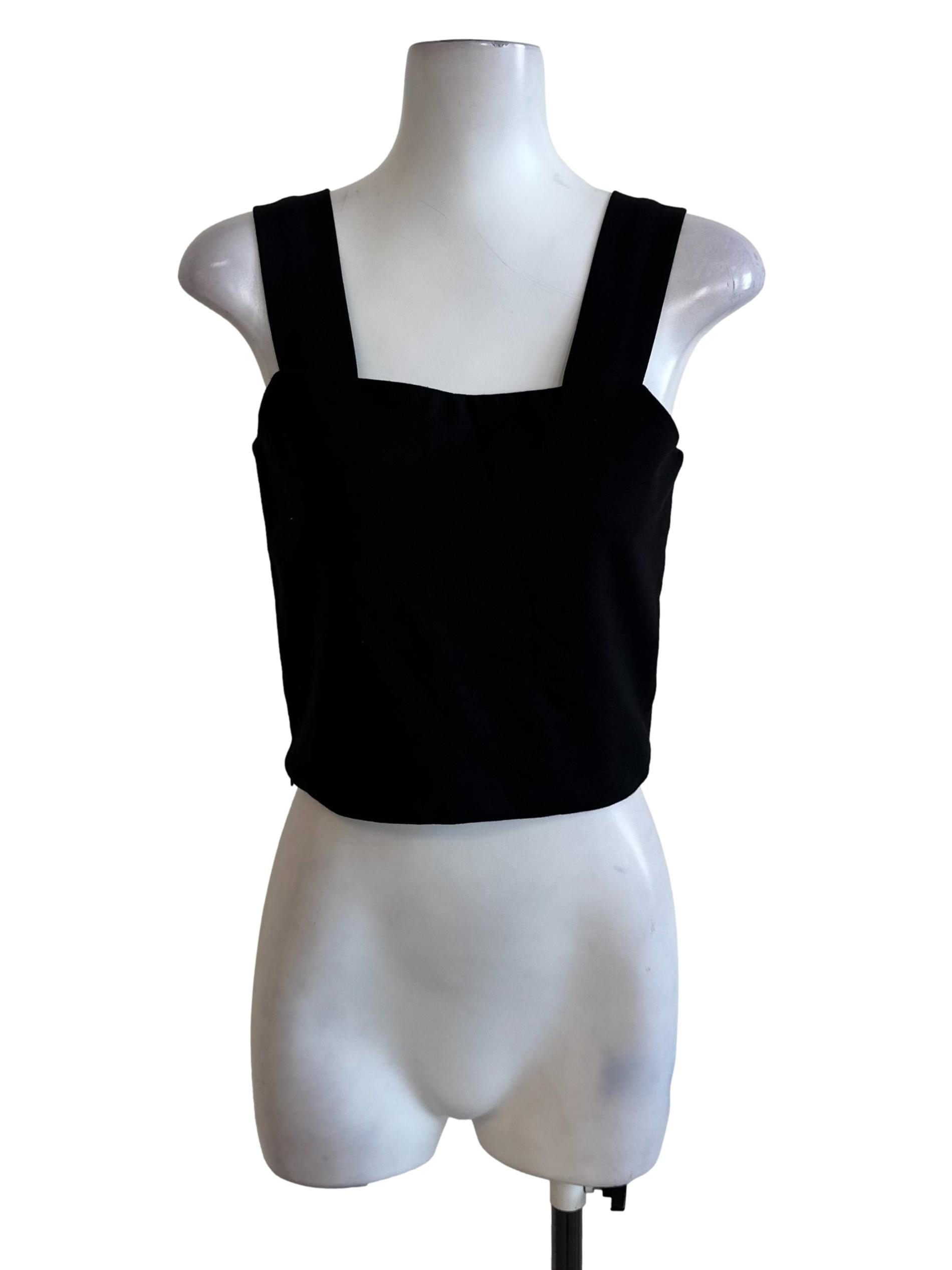 Onyx Black Square Neck Fitted Casual Top