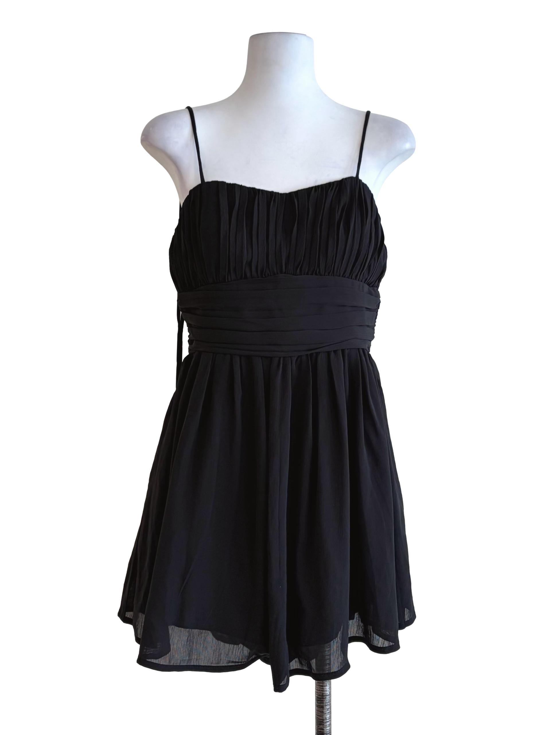 Jade Black Ruched Bodice Cross Spaghetti Straps Dress