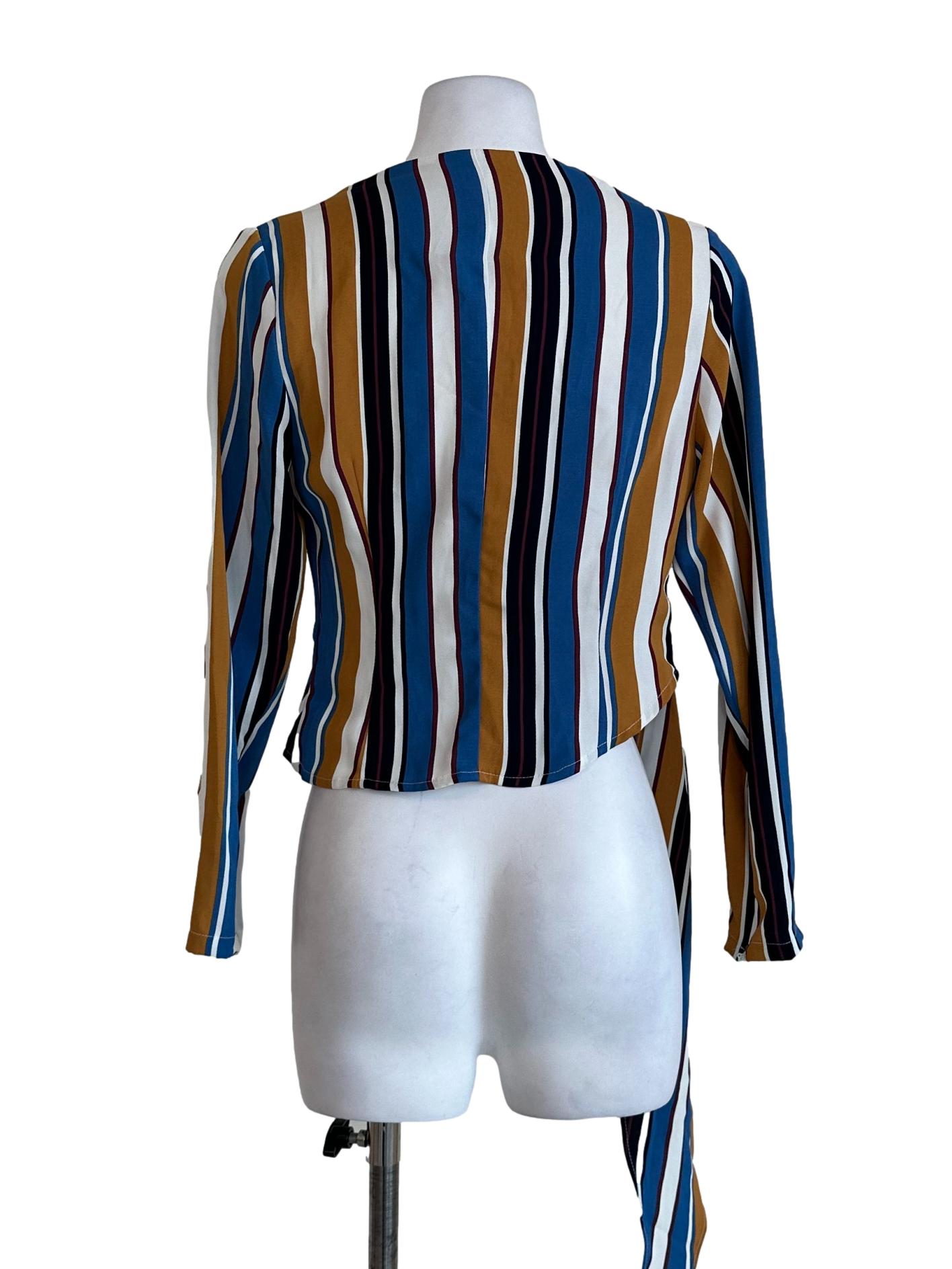 Blue Chalk Stripes Crop Top