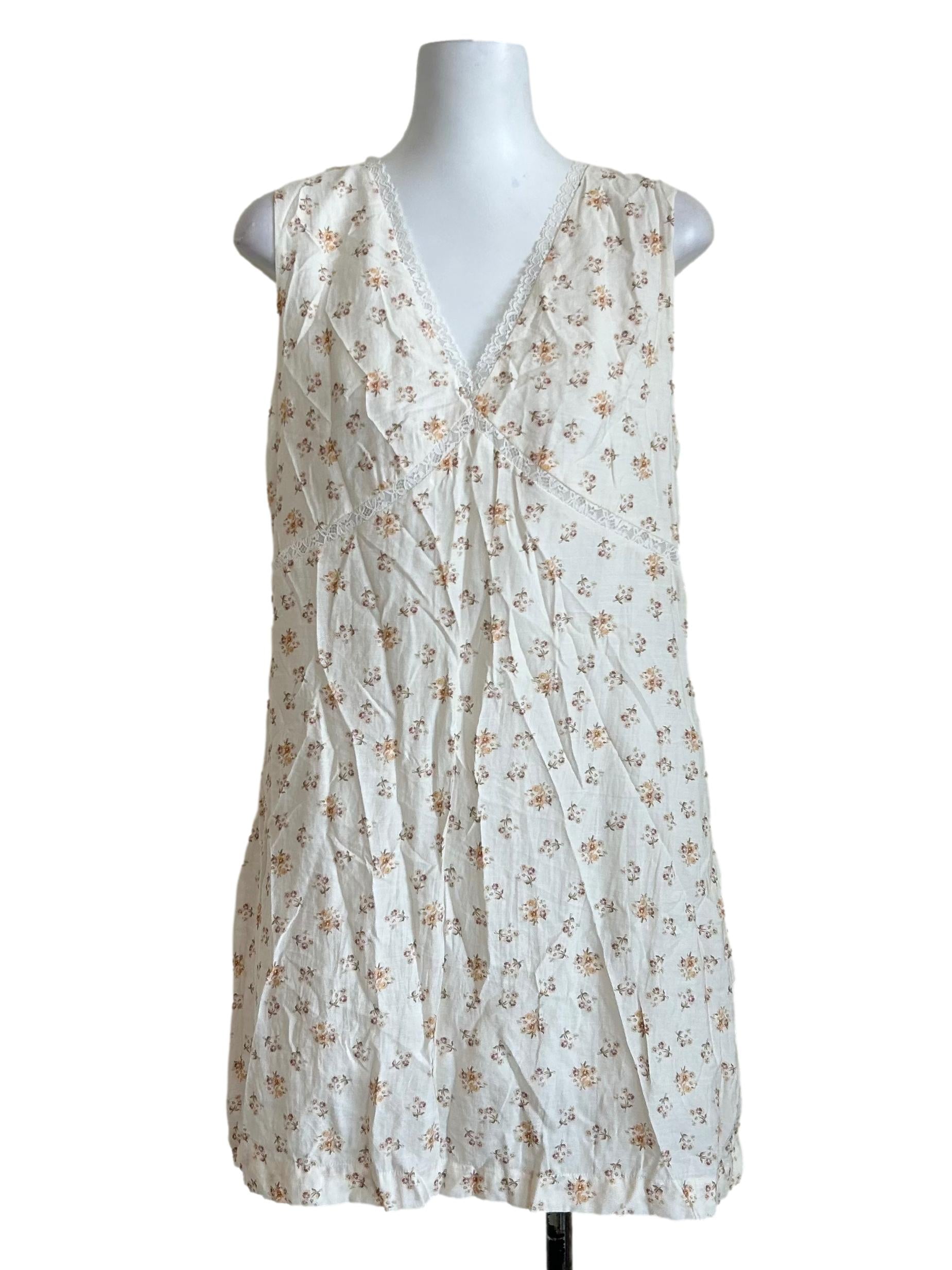 White Floral Lace Trim Dress
