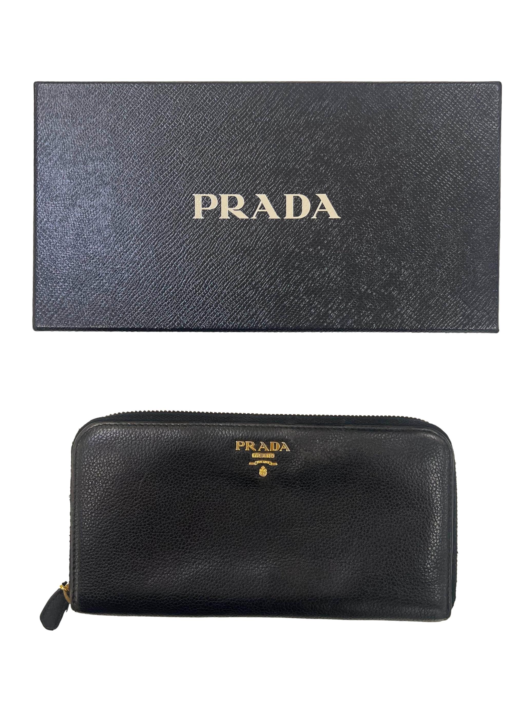 Nero Leather Prada Portafoglio Lampo Long Wallet CSN