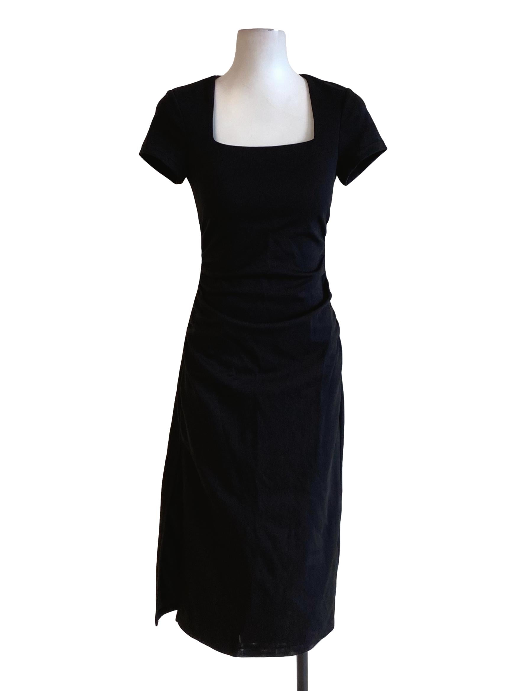 True Black Zipped Square Neck Petal Sleeve Bodycon Dress