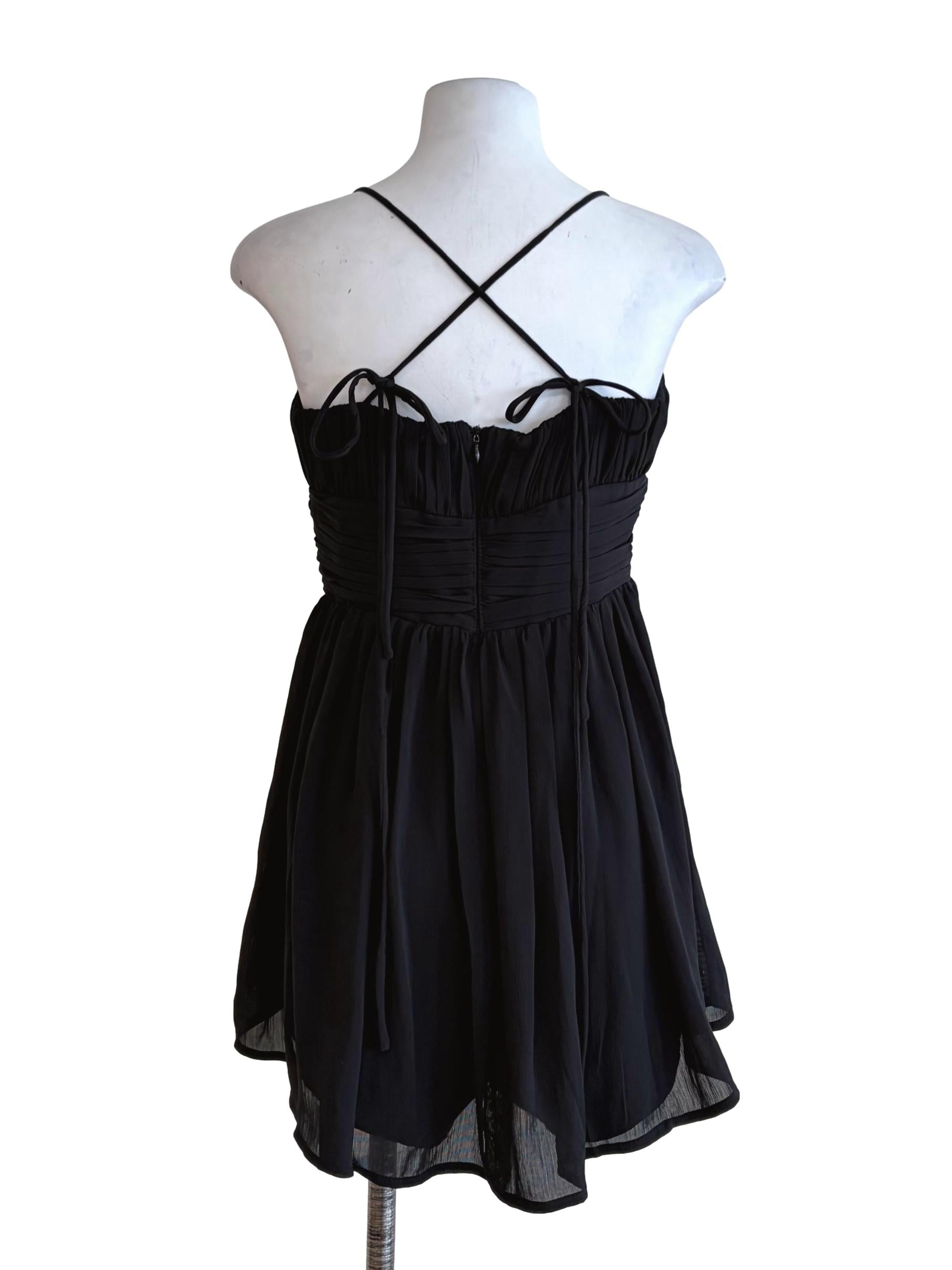 Jade Black Ruched Bodice Cross Spaghetti Straps Dress
