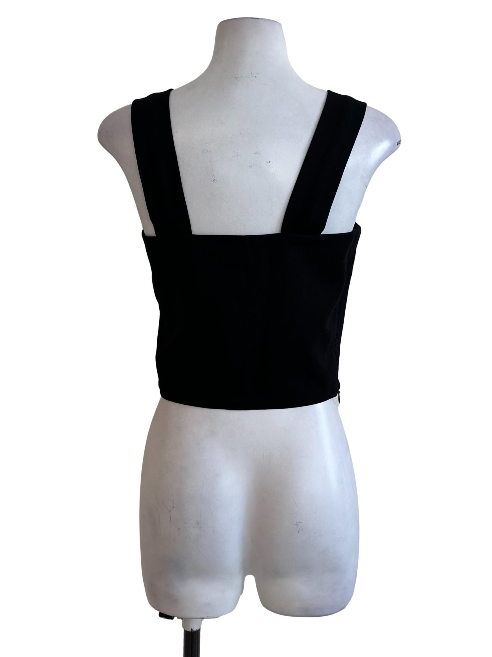 Onyx Black Square Neck Fitted Casual Top