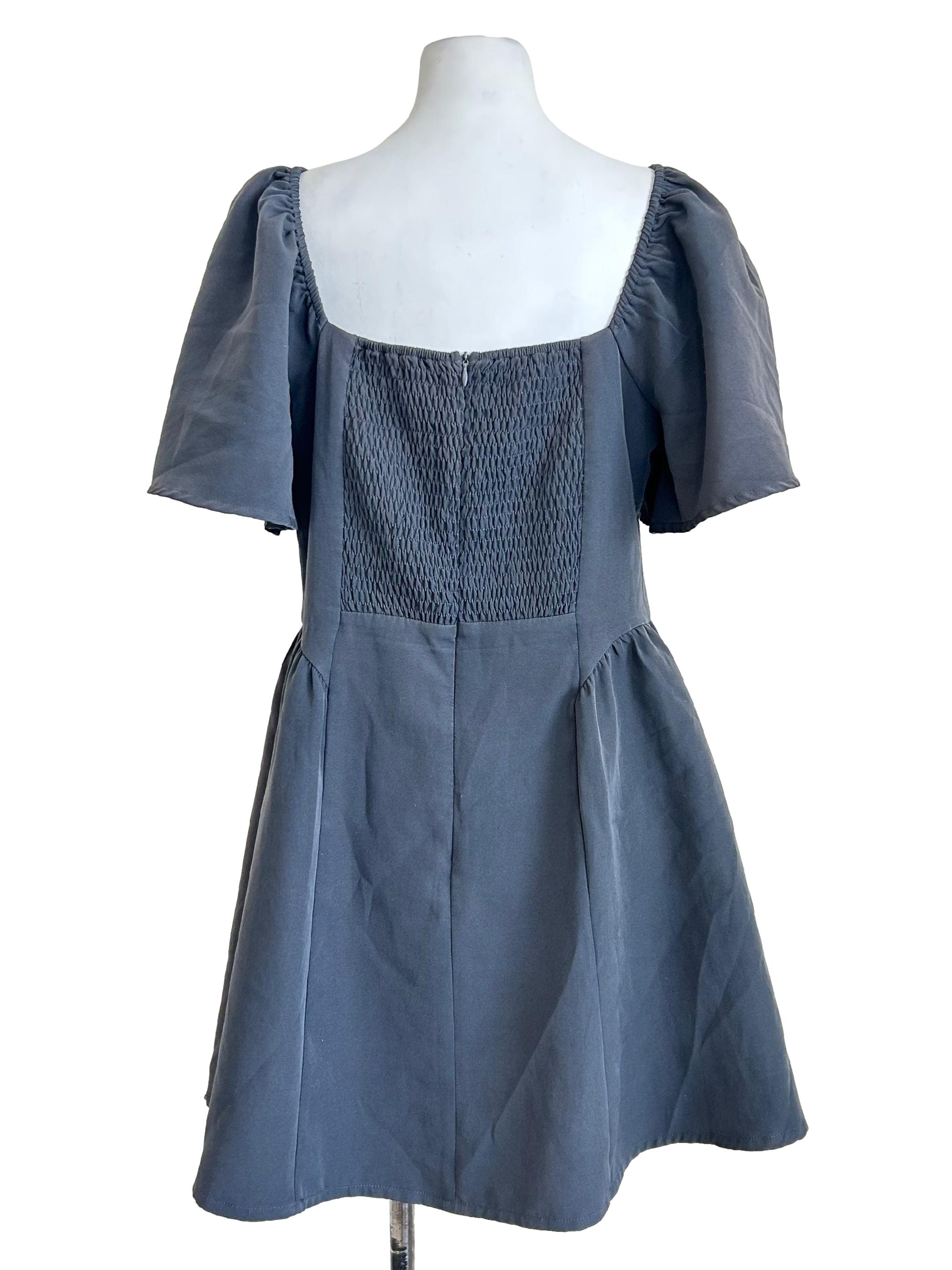 Grey Square Neck Flutter Dress