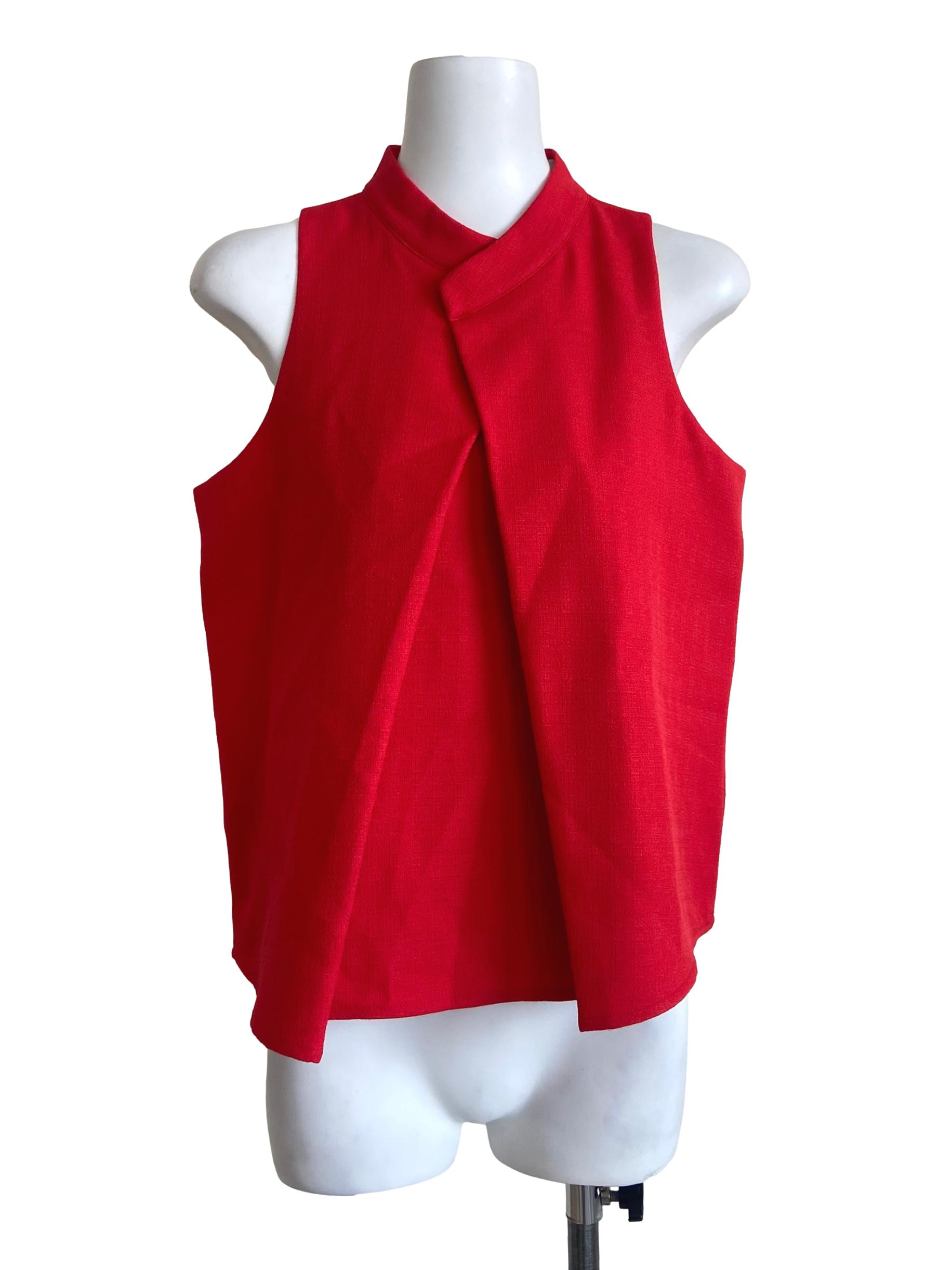 Rose Red Sleeveless Twill Blouse