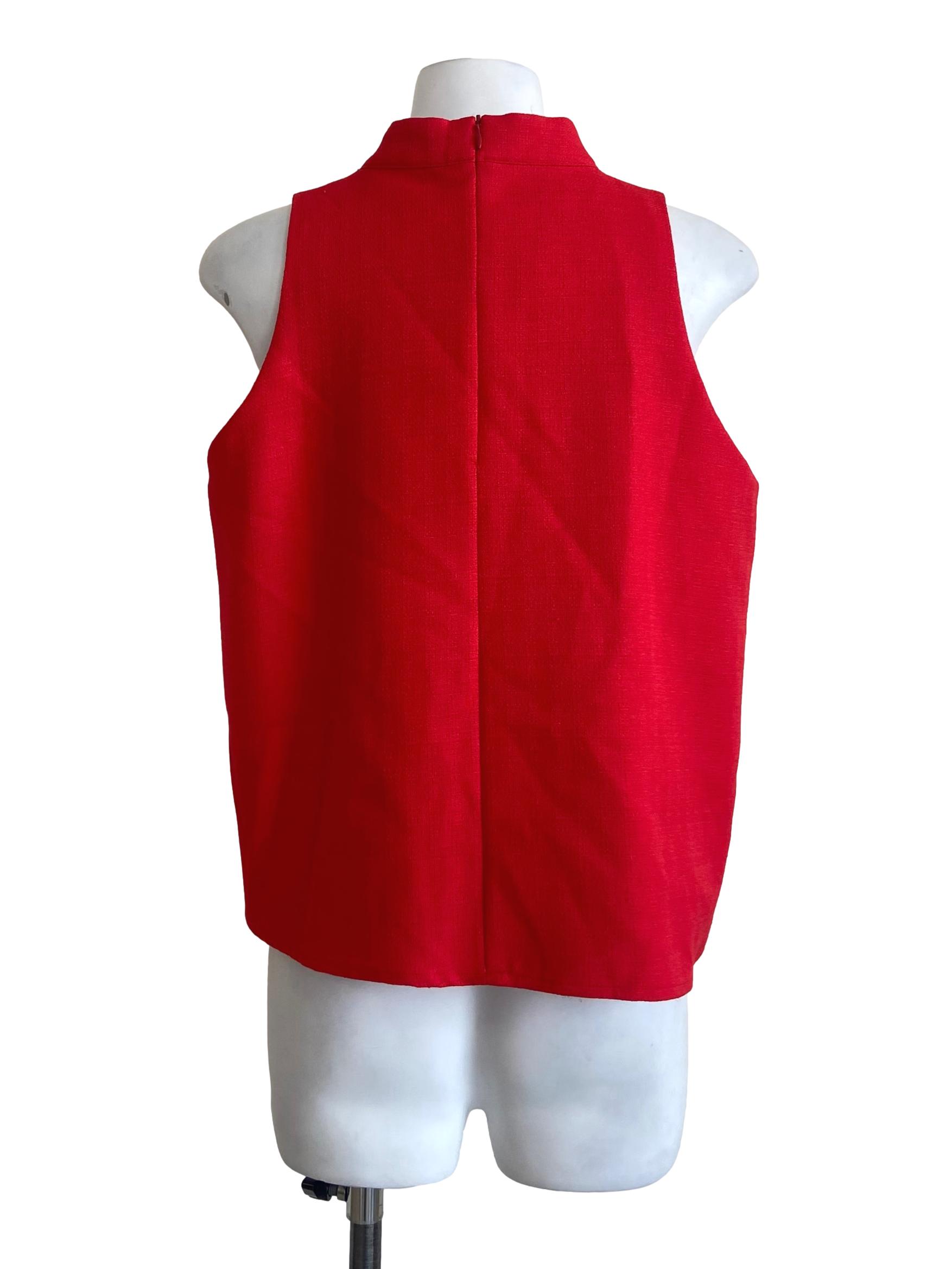 Rose Red Sleeveless Twill Blouse