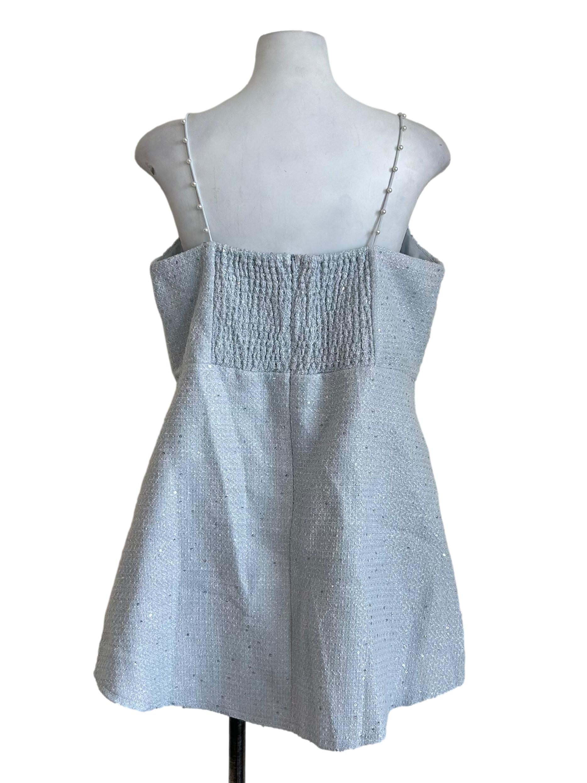 Baby Blue Tweed Pearl Strap Dress