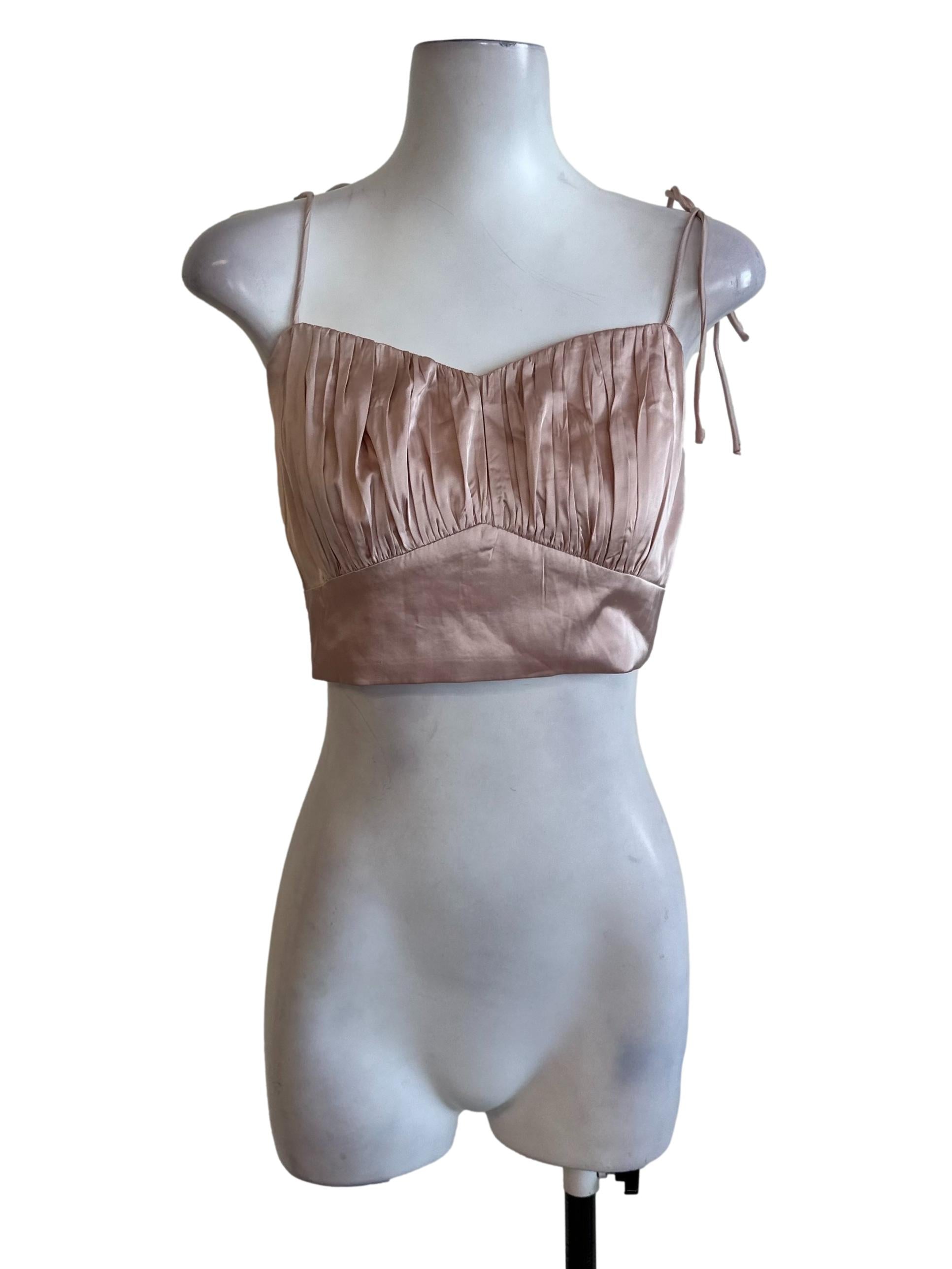 Peach Pink Satin Ruched Top