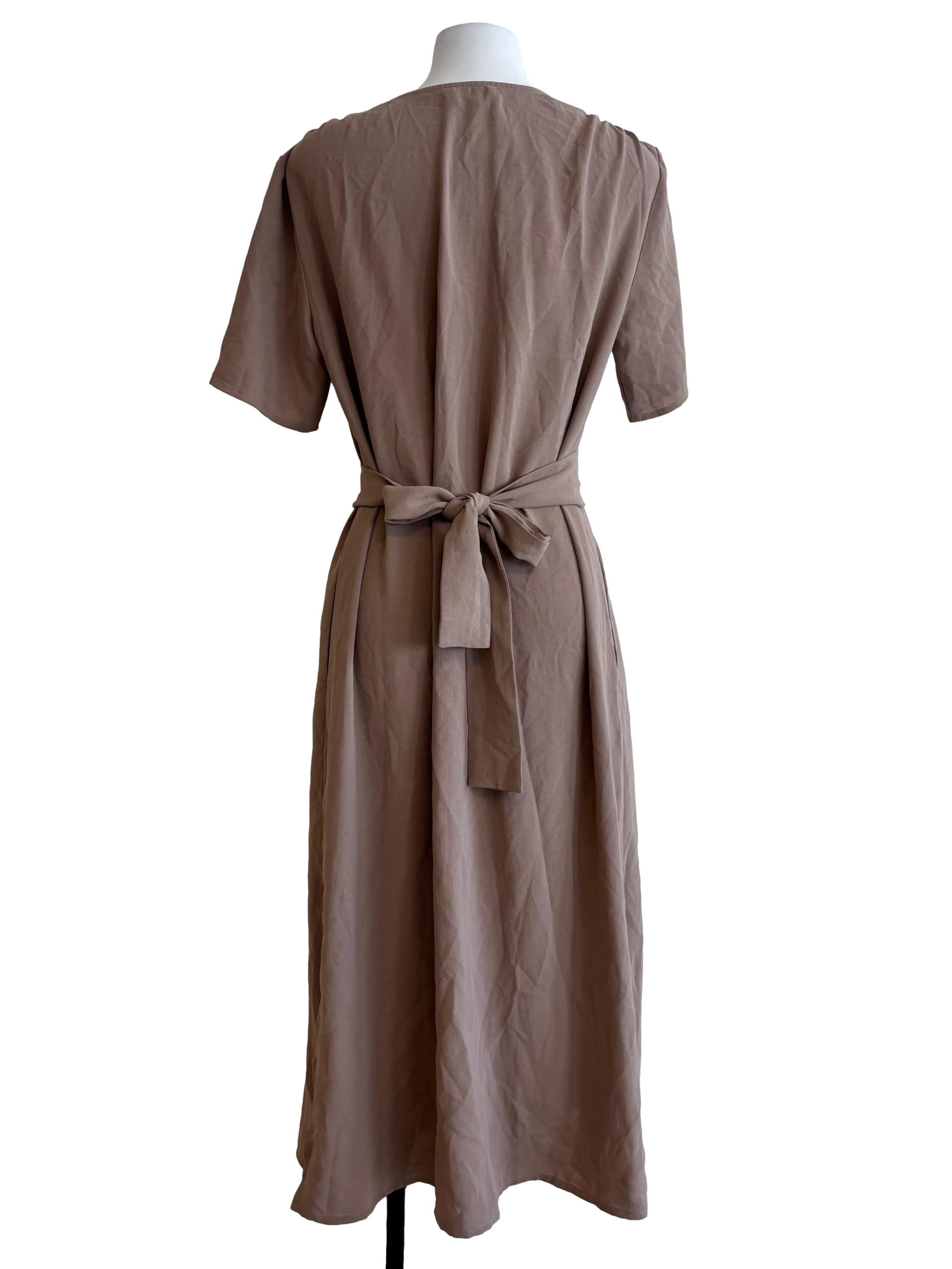 Brown V-Neck Button Down Dress OSN
