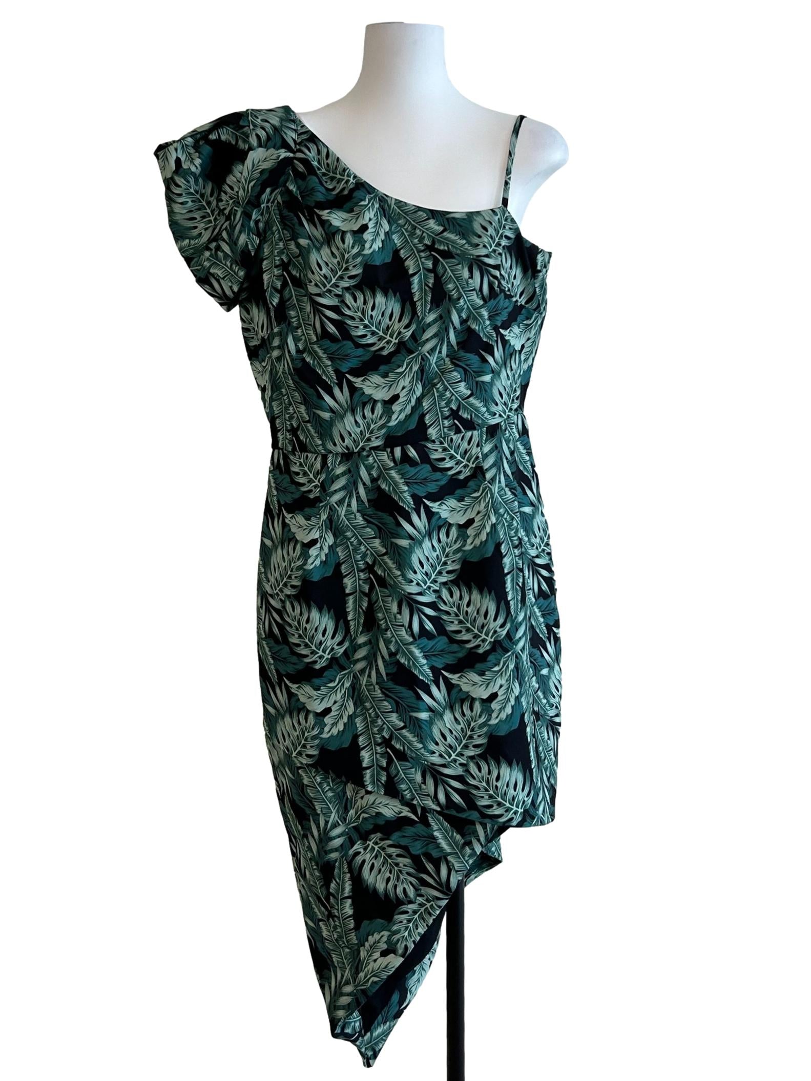 Green Basil Leaf Print Dress