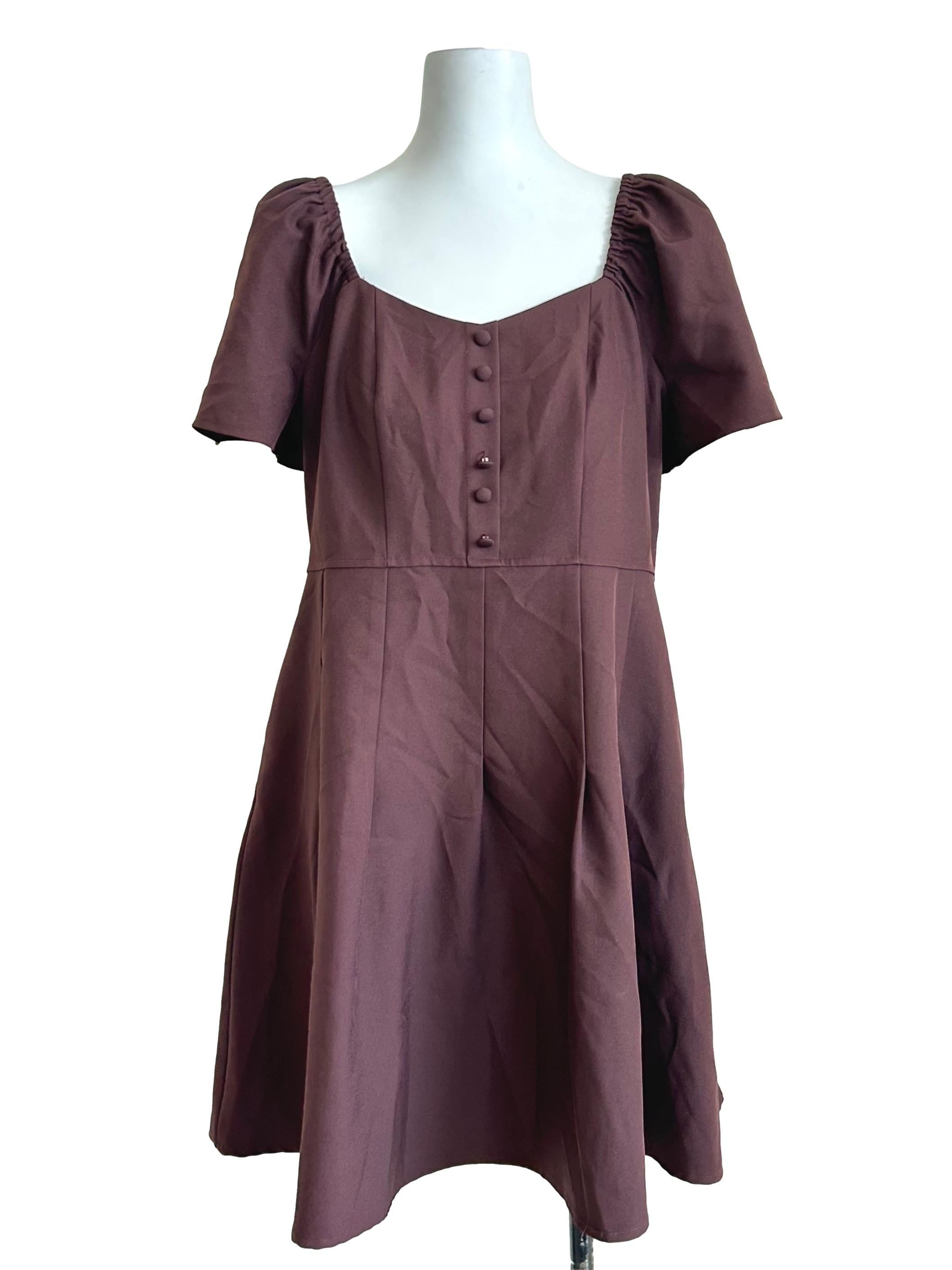 Grape Purple Button Front Flare Dress