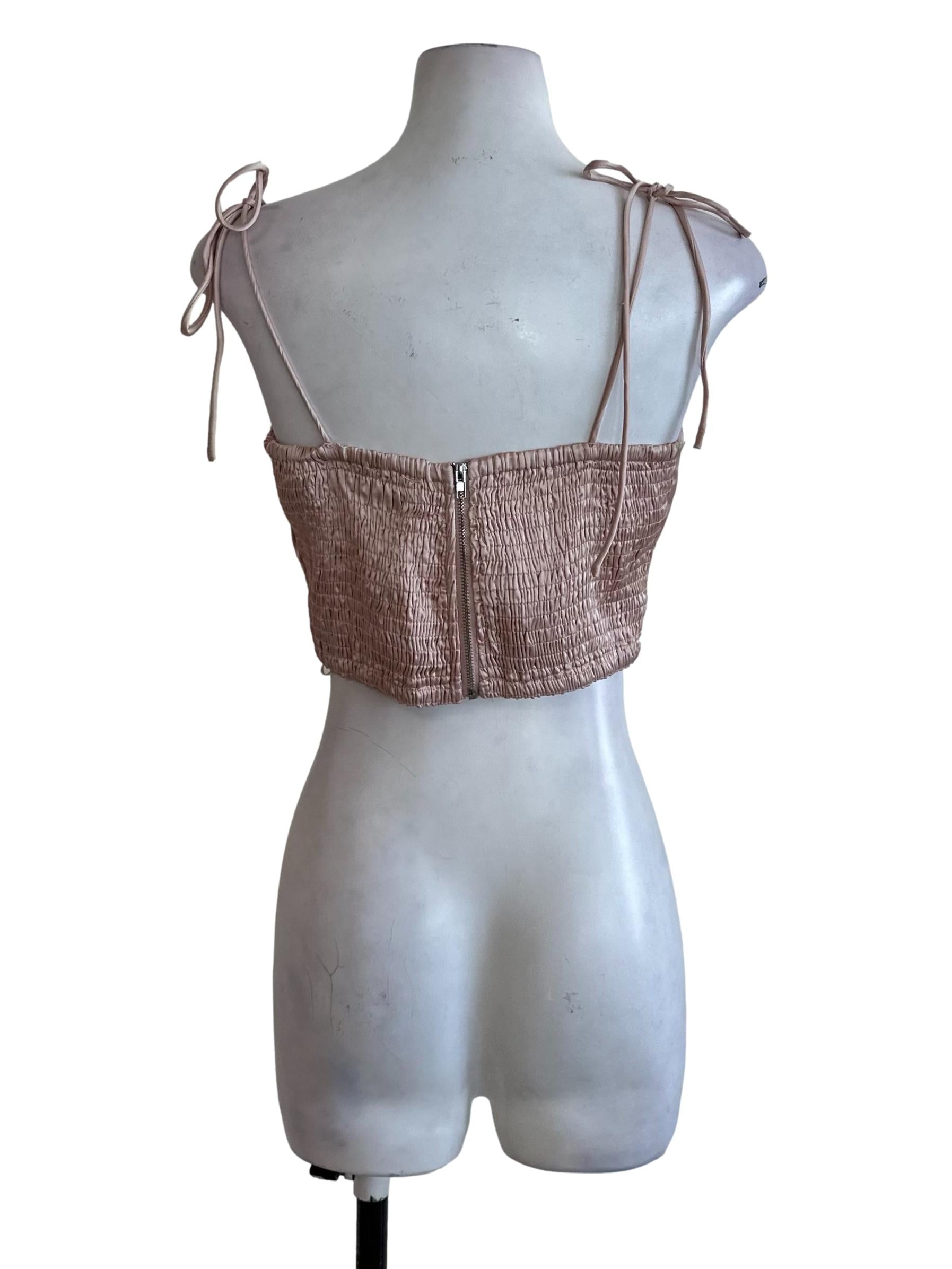 Peach Pink Satin Ruched Top