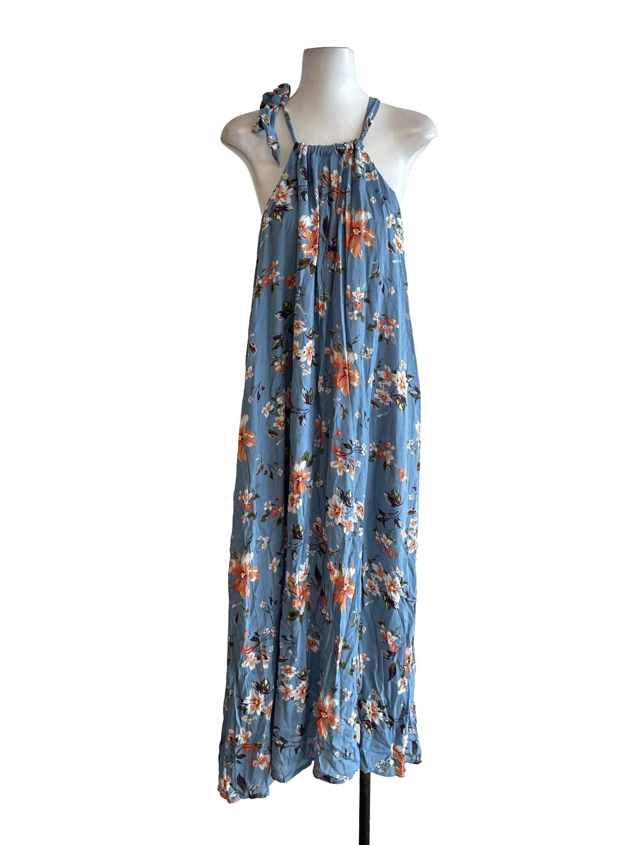 Stone Blue Floral Halter Dress