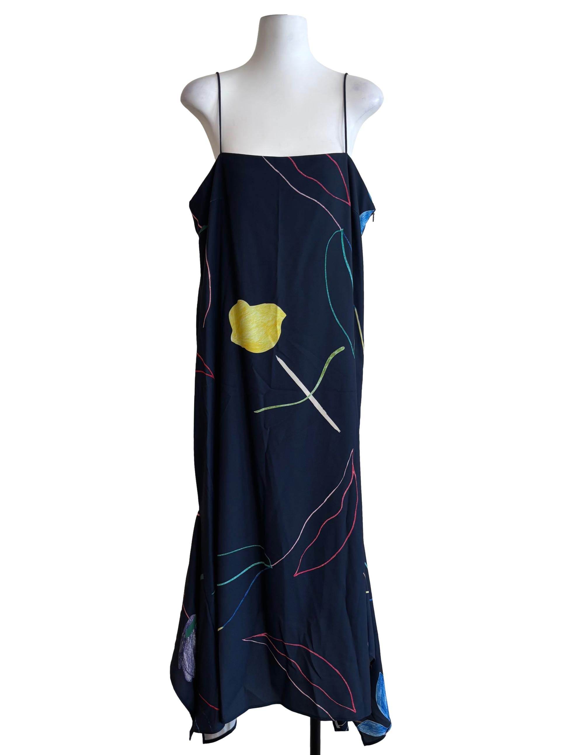 Navy Blue Sketch Slip Dress OSN