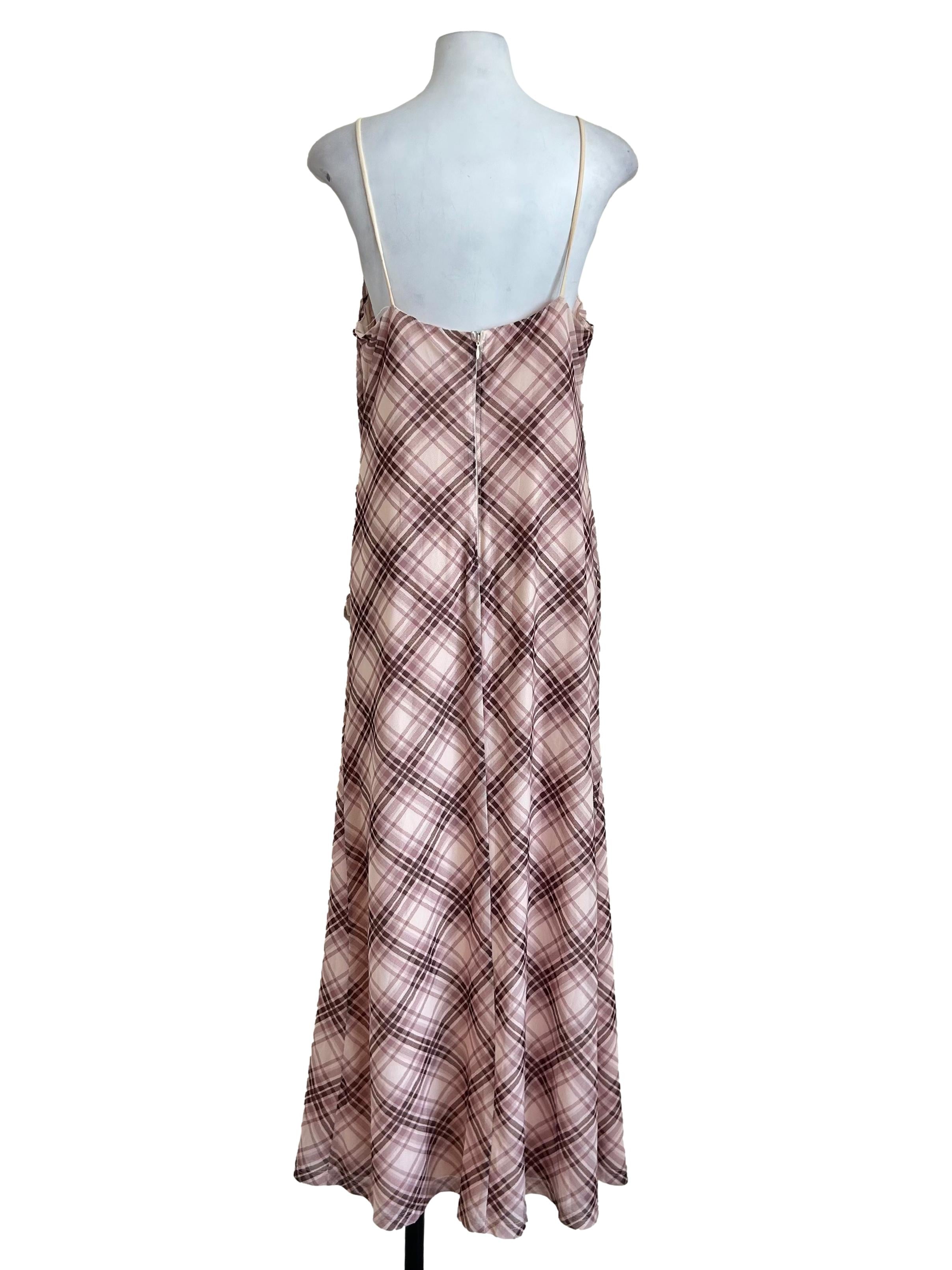 Crepe Pink Plaid Ruched Cami Dress