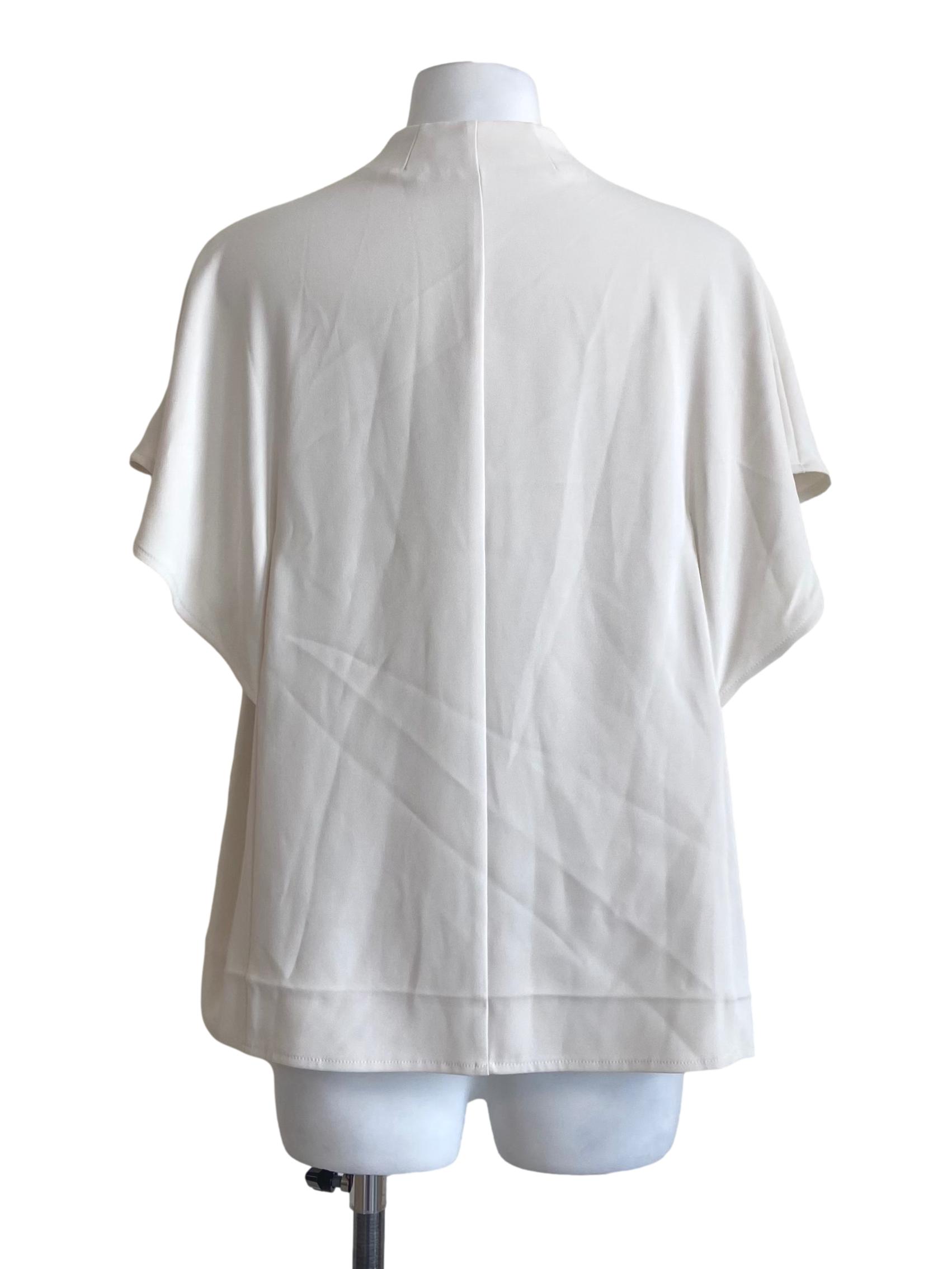 Powder White V Neck Twill Blouse