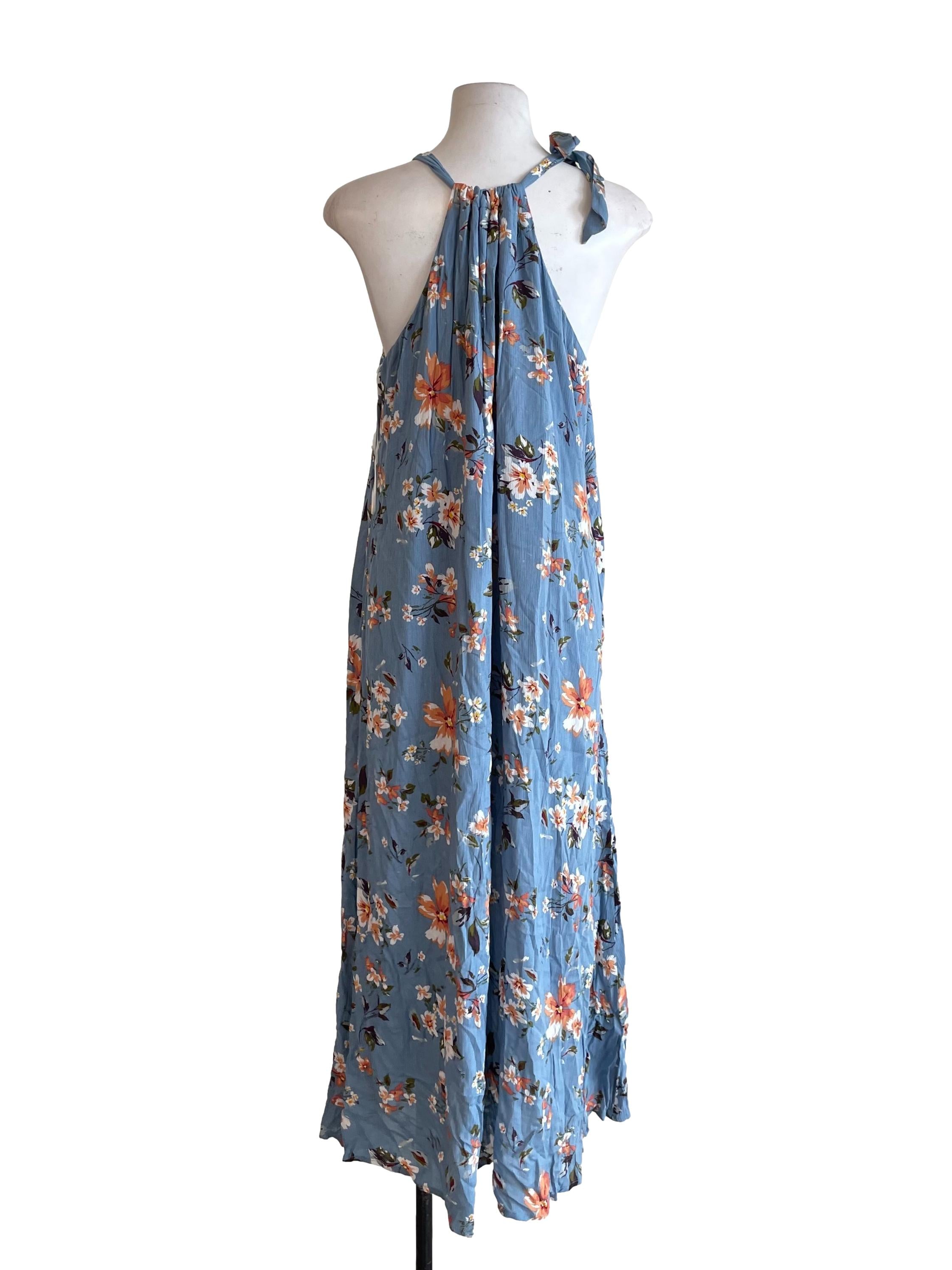 Stone Blue Floral Halter Dress