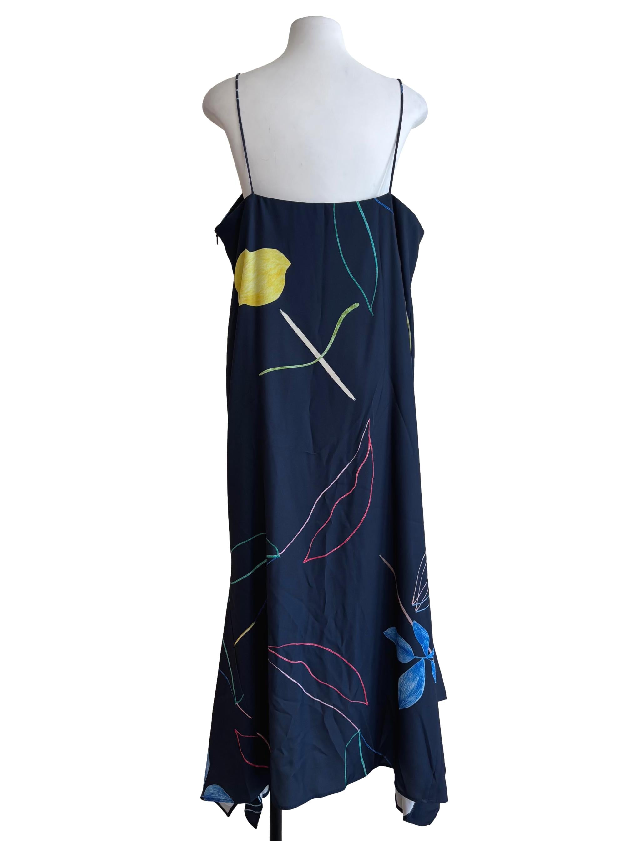 Navy Blue Sketch Slip Dress OSN