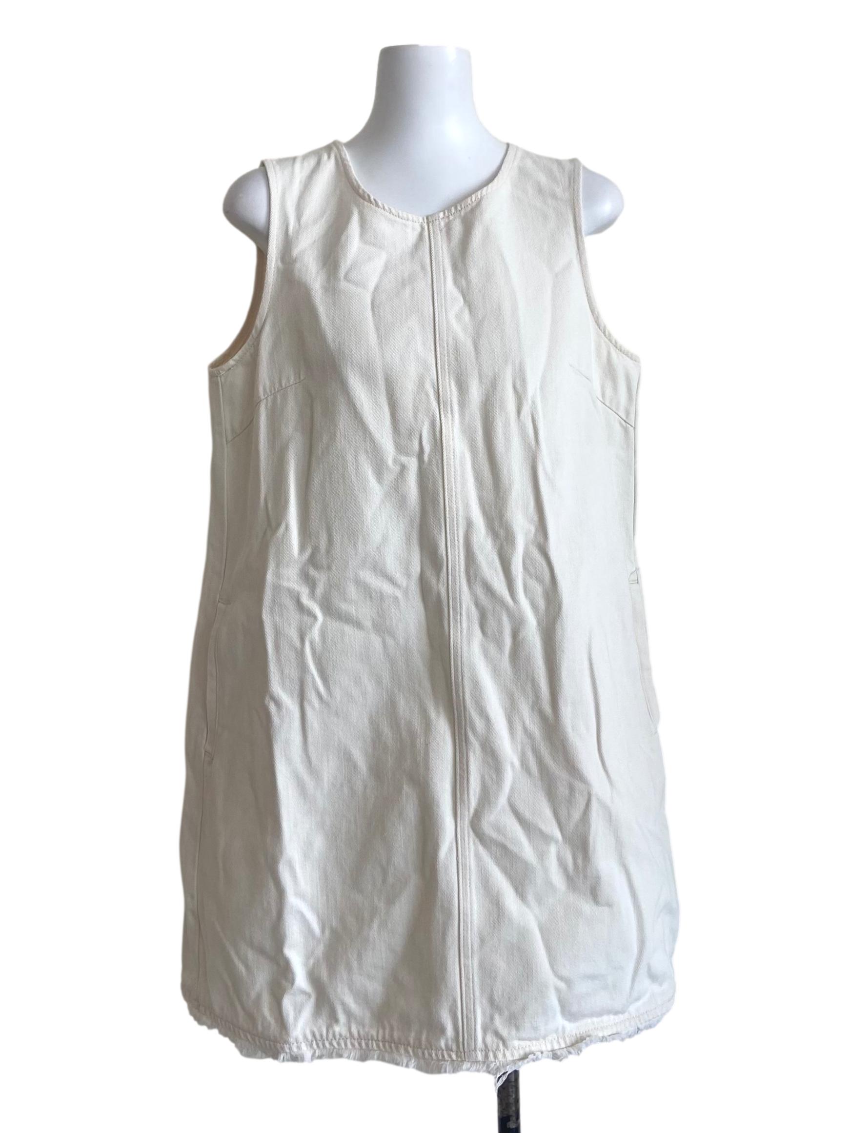Cream Sleeveless Shift Denim Dress
