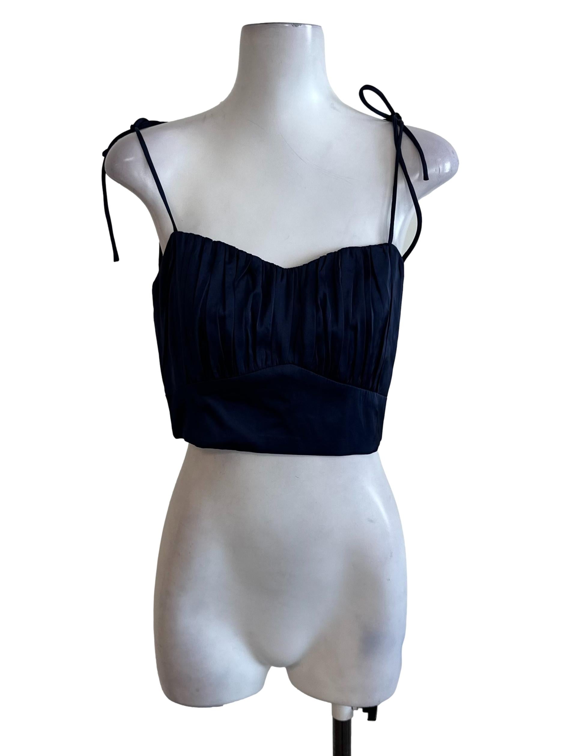 Navy Blue Satin Ruched Top
