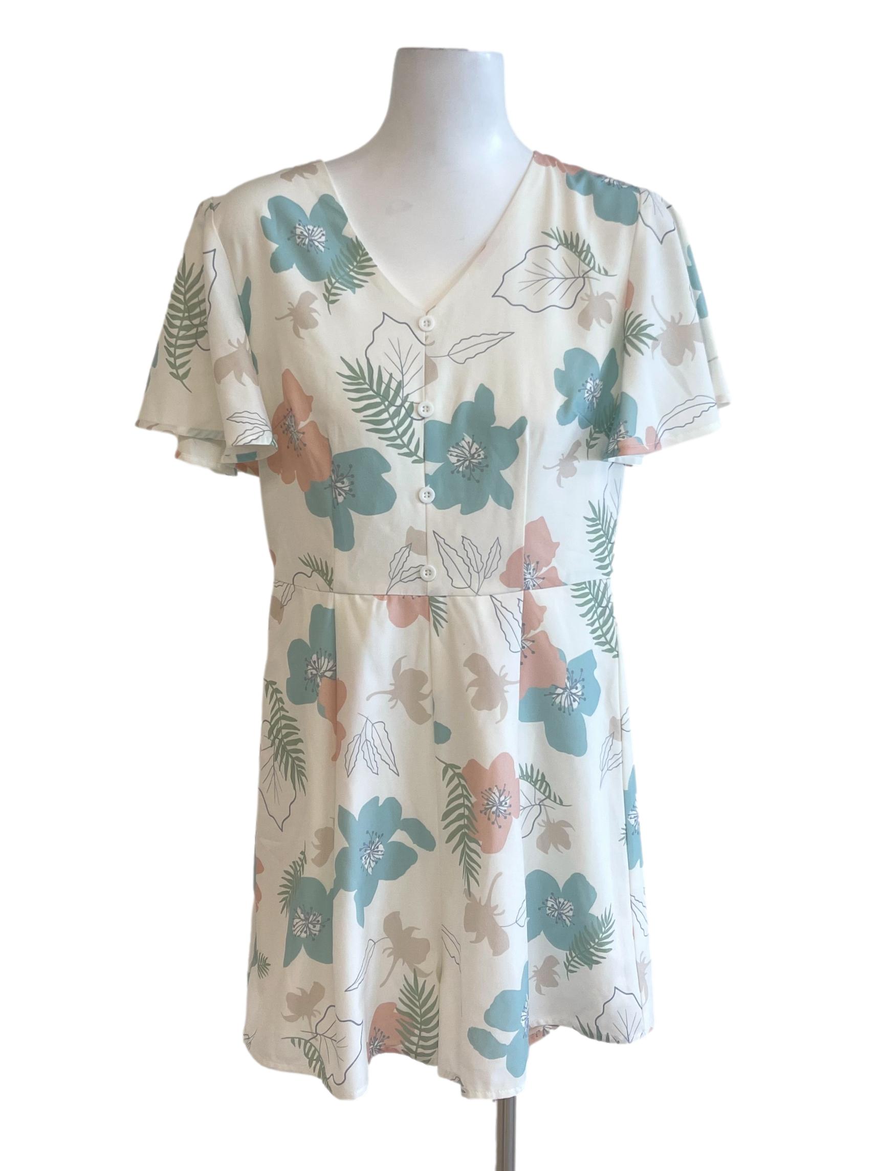 White Summer Floral V Neck Short Sleeve Rompers