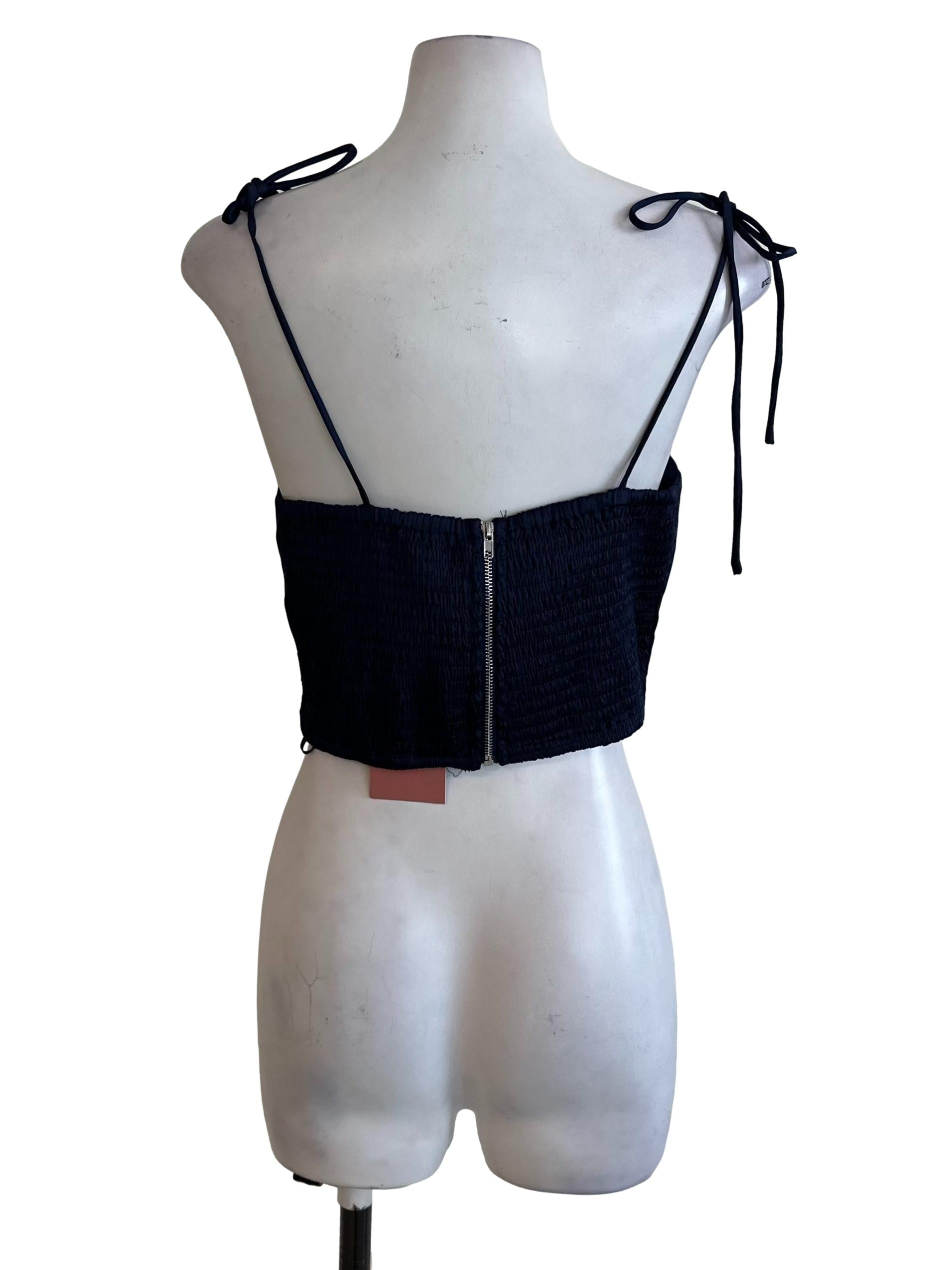 Navy Blue Satin Ruched Top