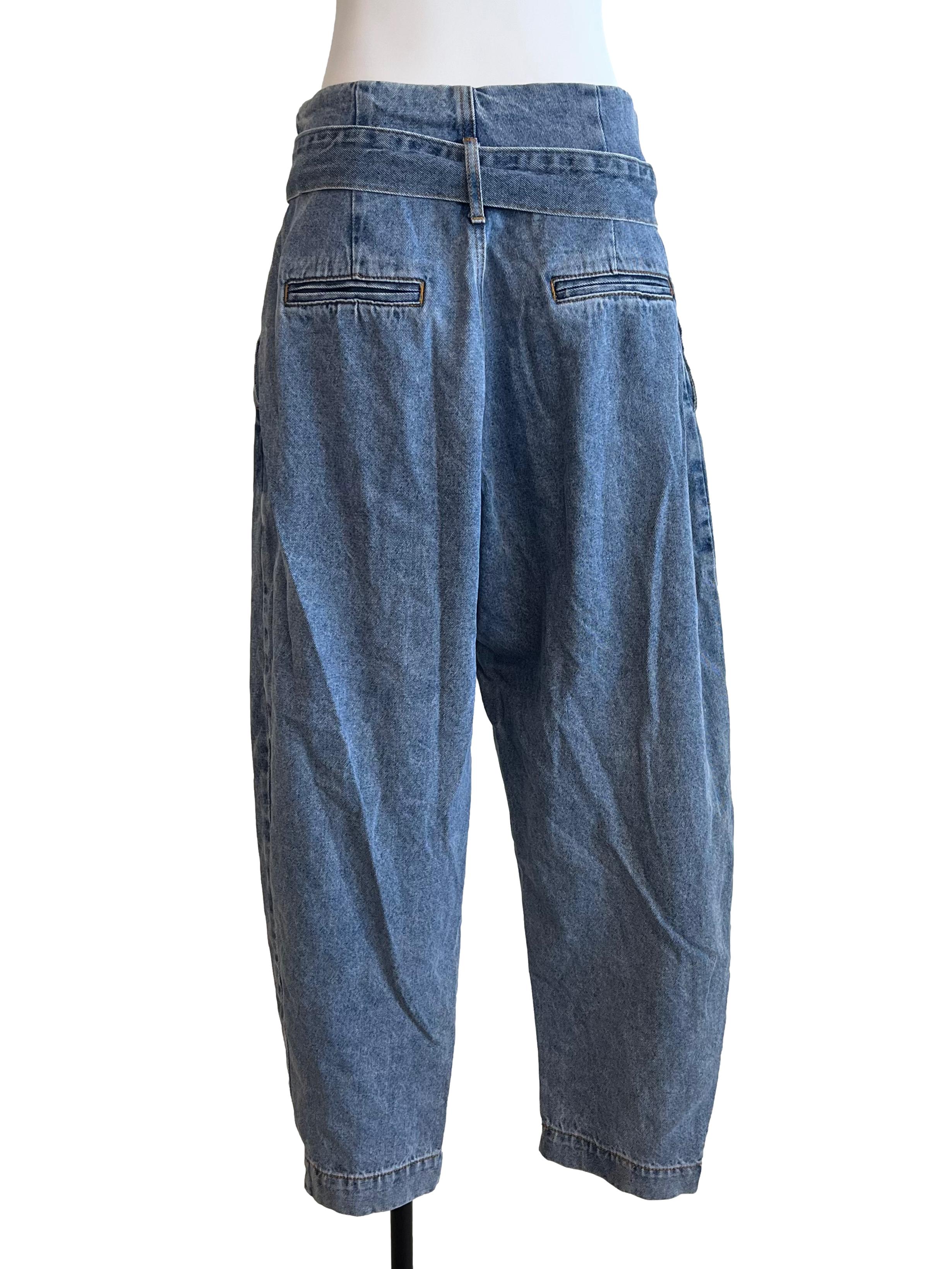 Blue Mid Washed Paperbag Jeans
