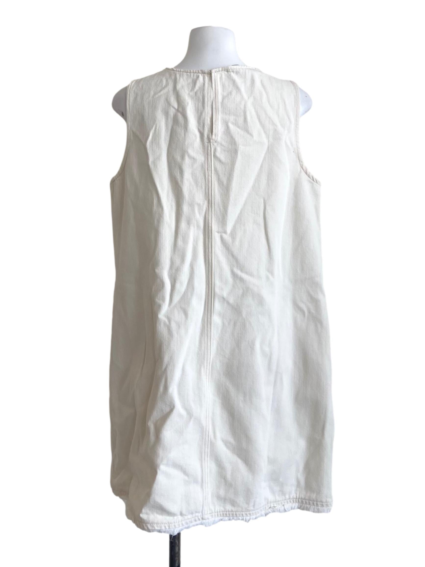 Cream Sleeveless Shift Denim Dress