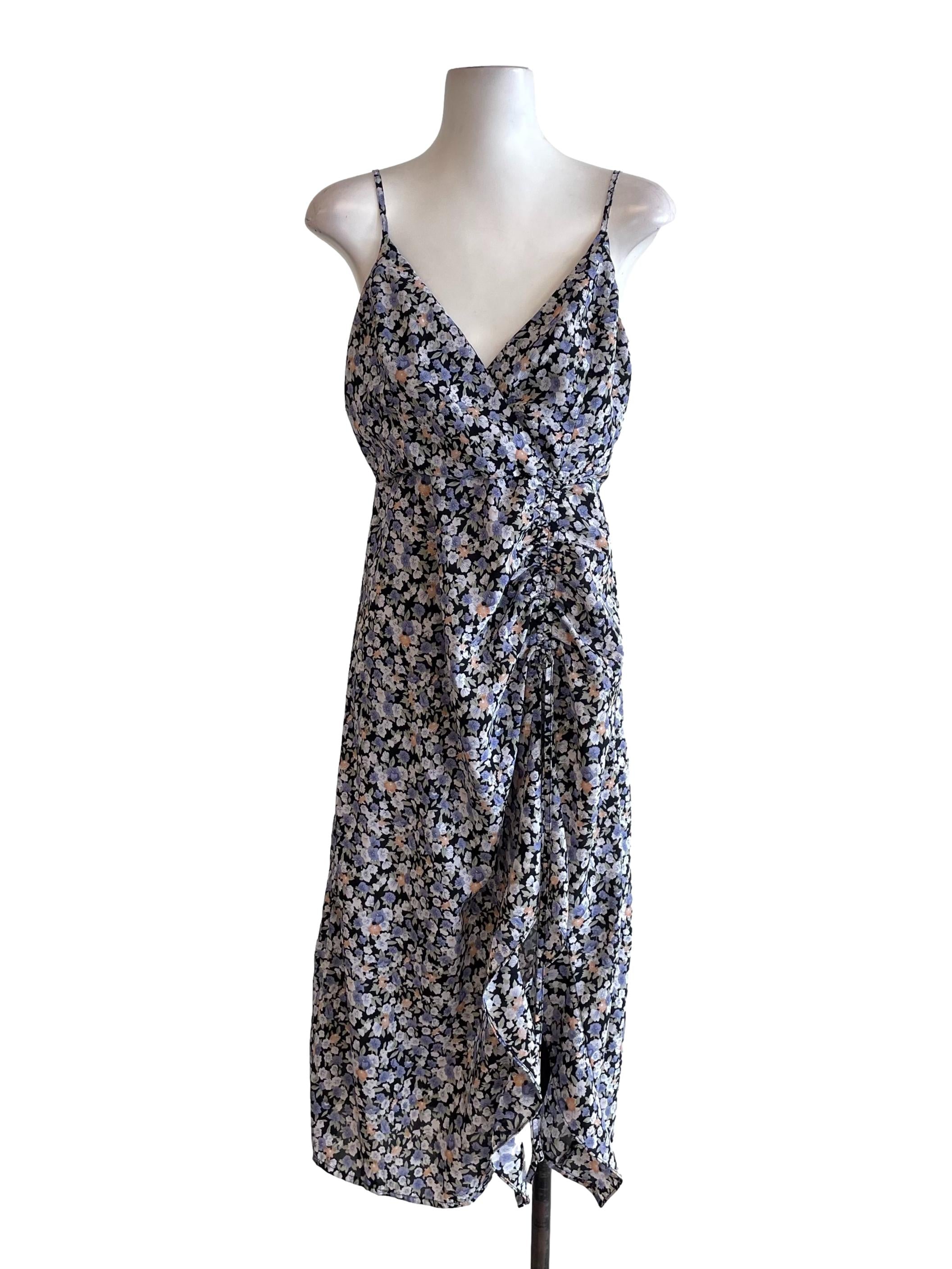 Black Floral Scrunch Dress