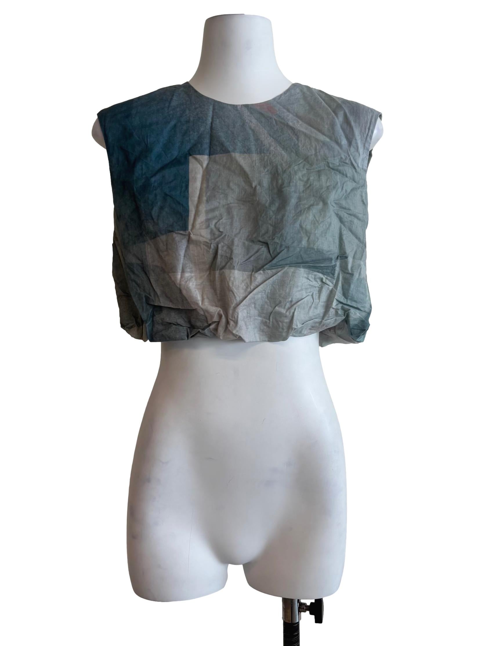 Blue Framed Smocked Crop Top OSN