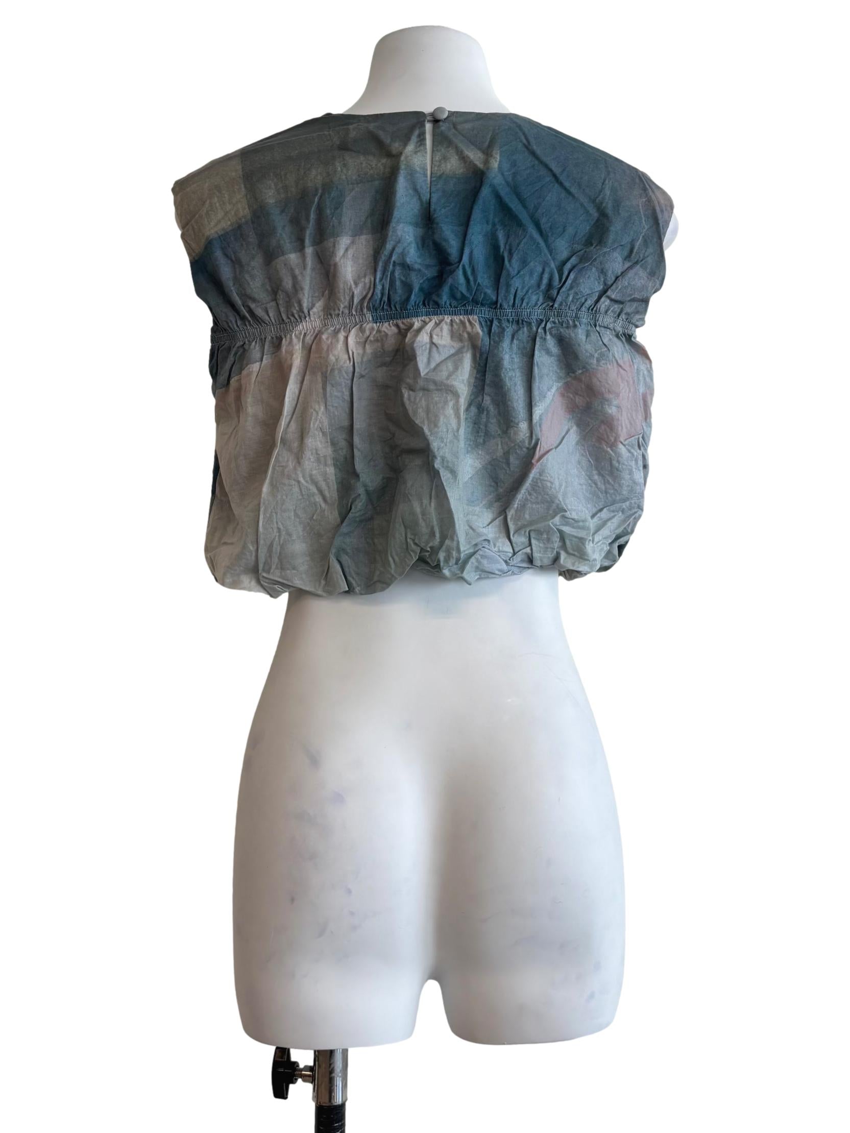 Blue Framed Smocked Crop Top OSN